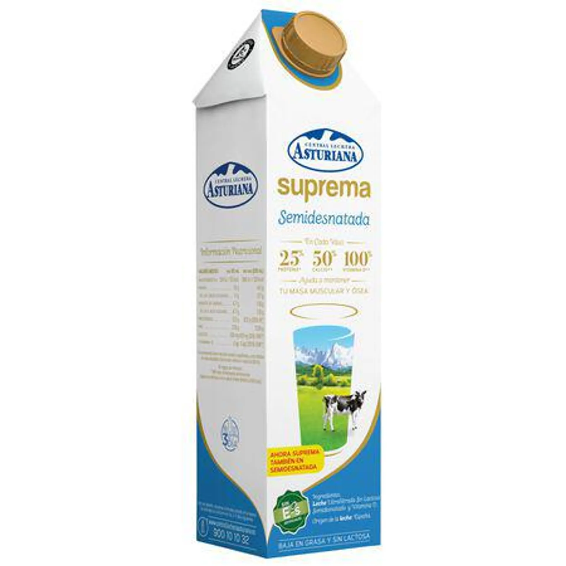 Leche sin lactosa Asturiana 1L suprema semidesnatada