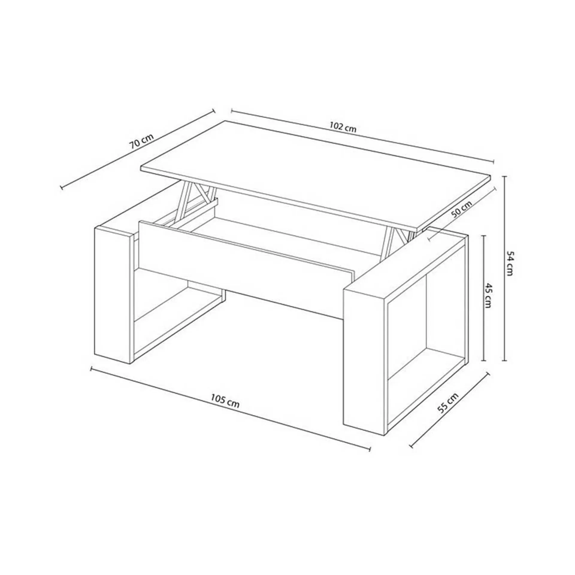 Mesa de centro elevable Urban roble nodi 45-54x105x55 cm