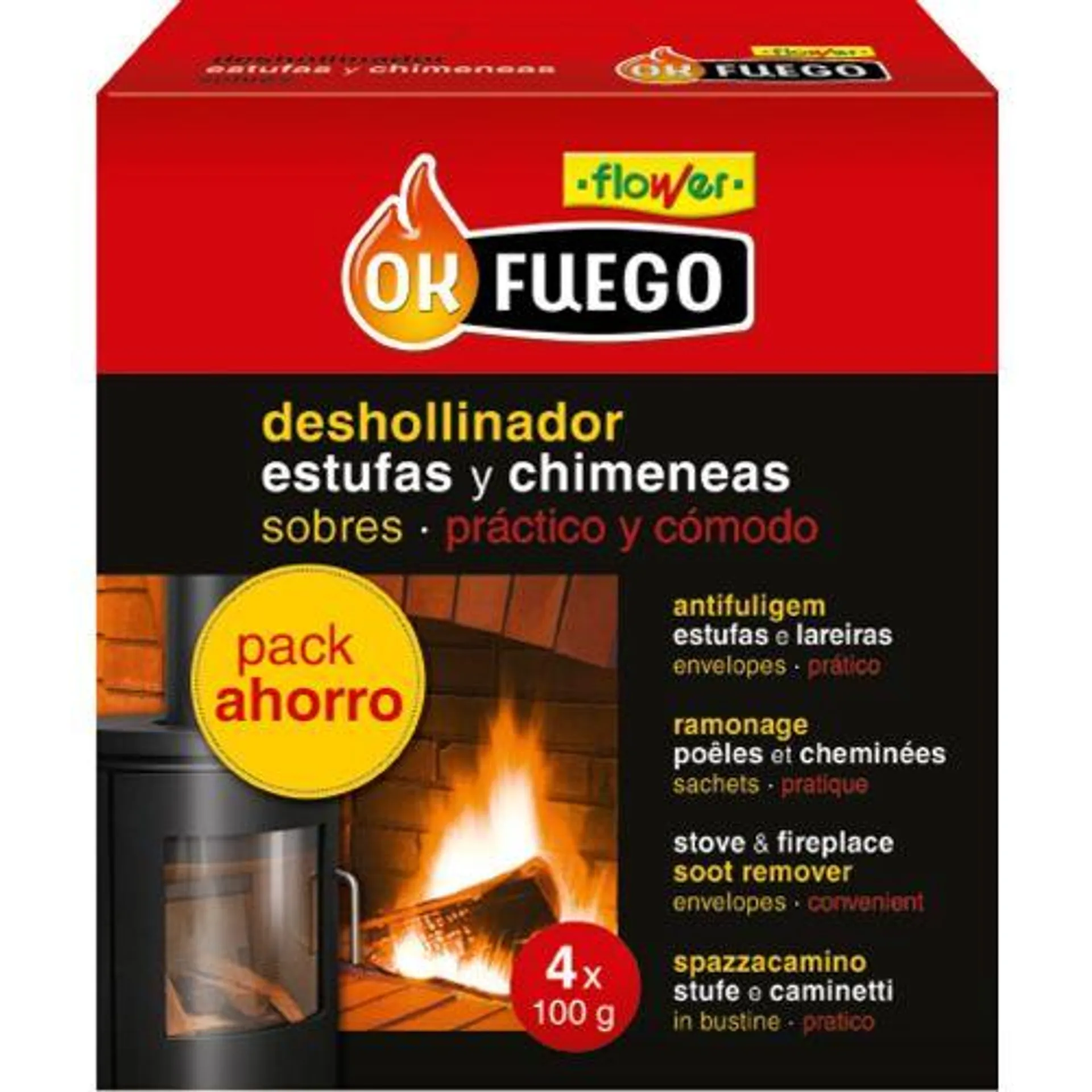 Deshollinador estufa chimenea 4sobres x 100gr ok fuego 102835