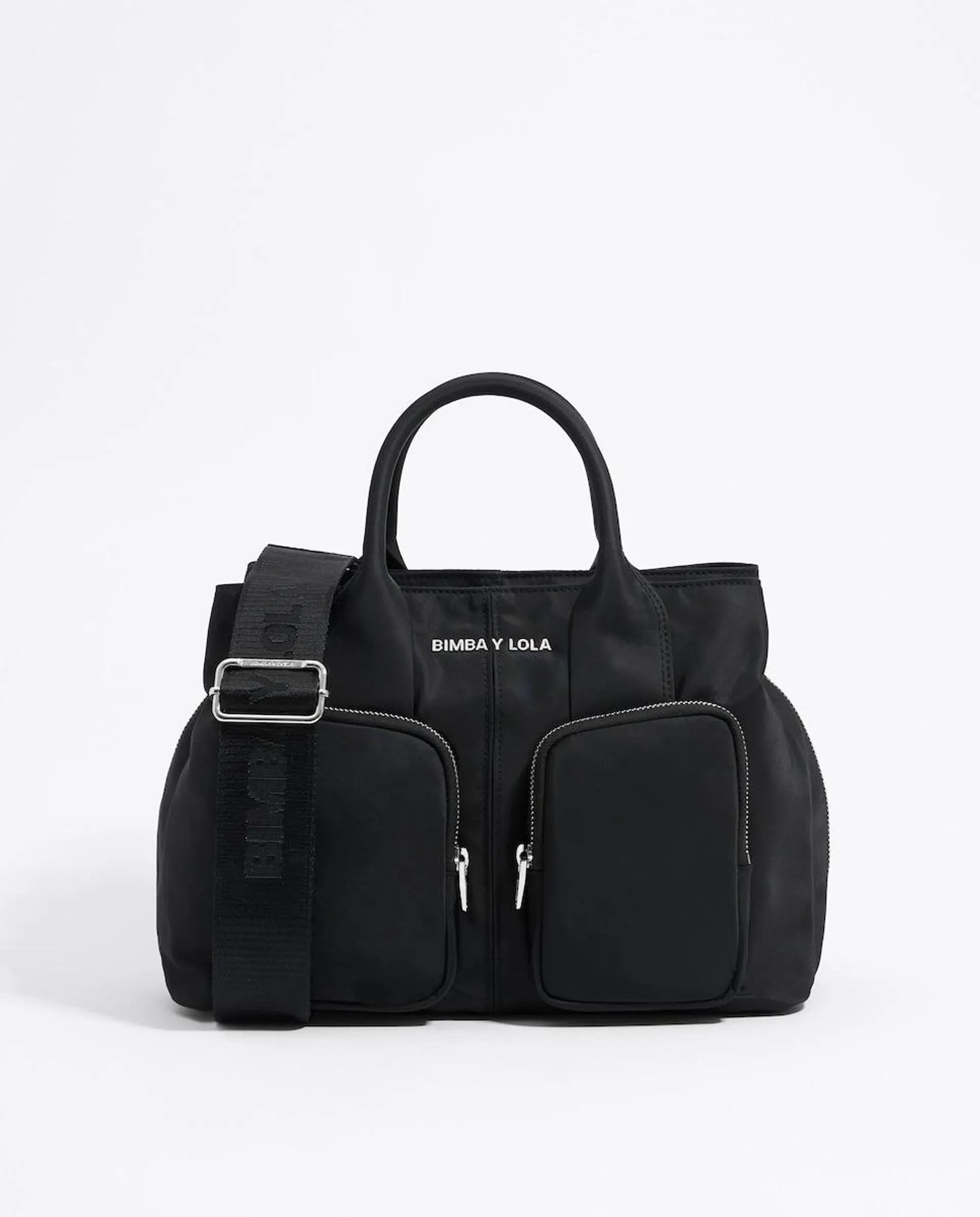 Bolso de mano de mujer grande de de nylon negro