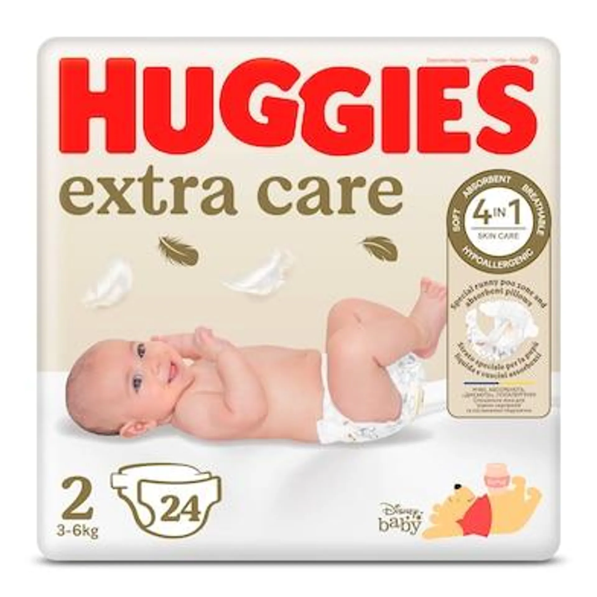 Pañales extra care 3-6 kgs talla 2 Huggies bolsa 24 unidades