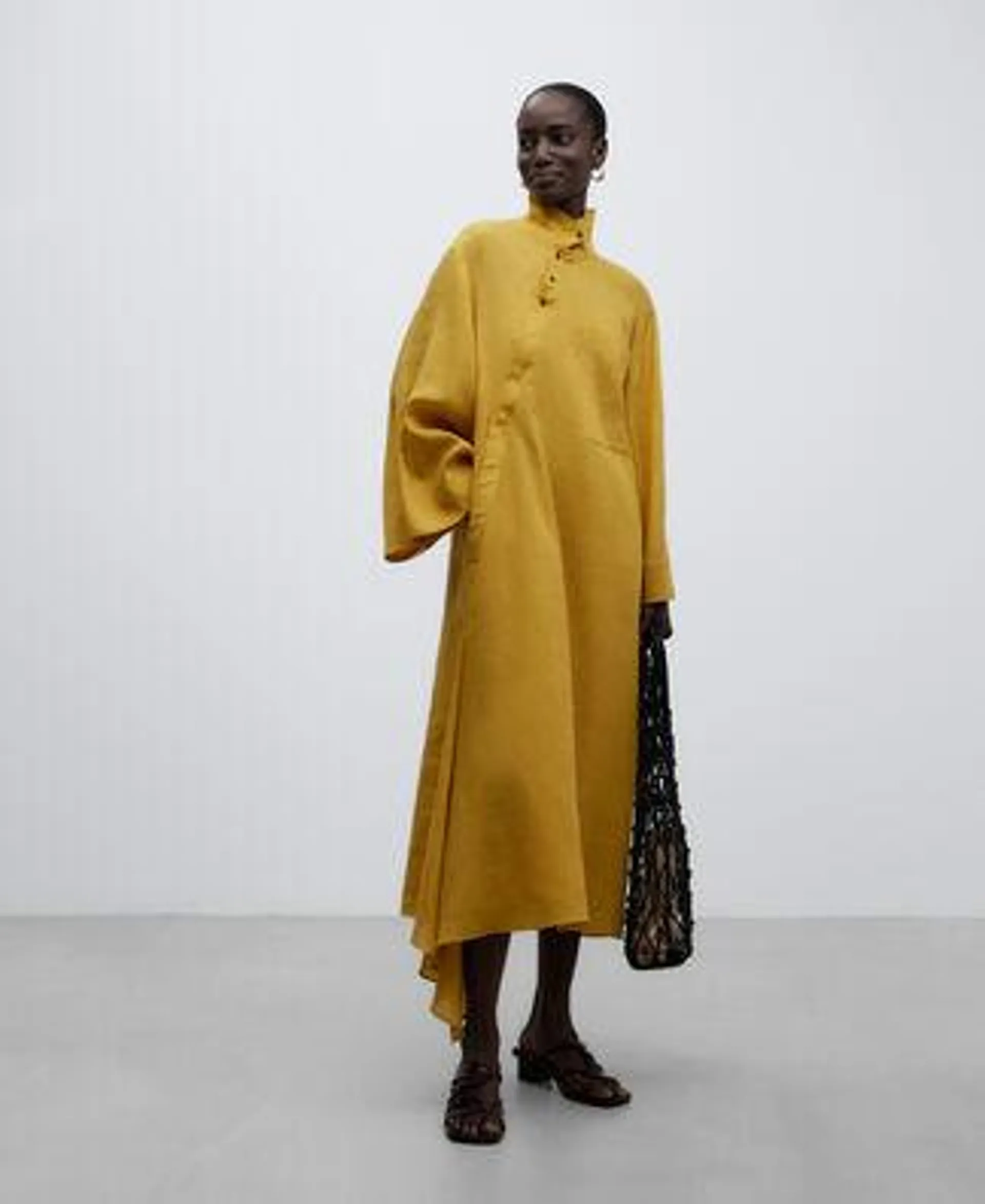 Yellow asymmetric dress woman