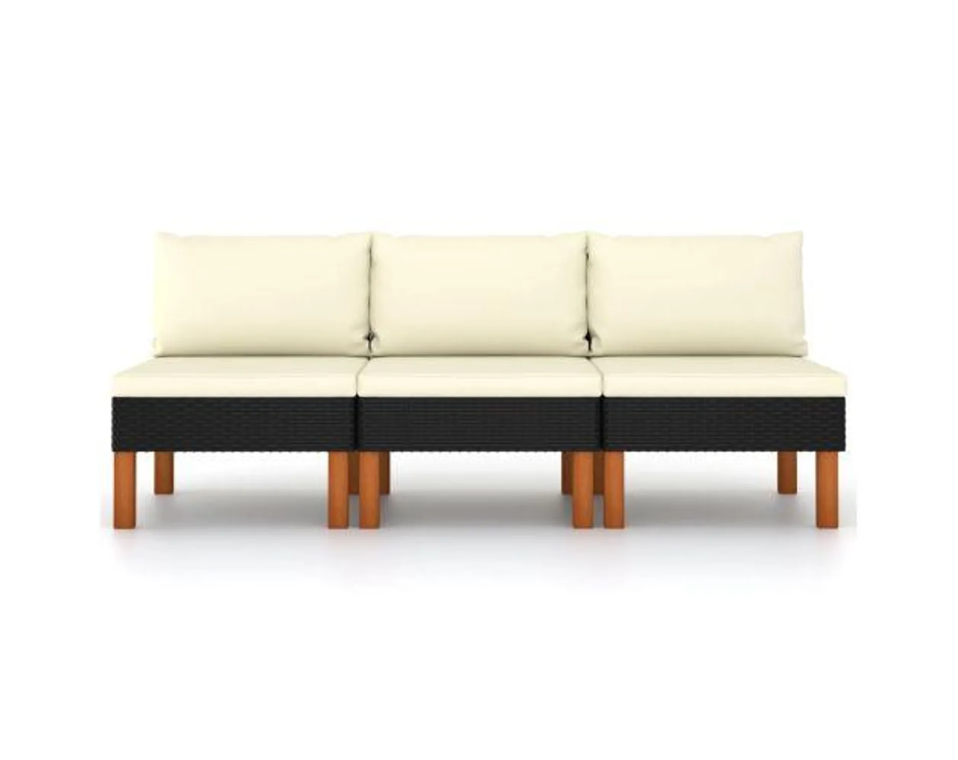 vidaXL sofás centrales 3 uds ratán sintético y madera de eucalipto