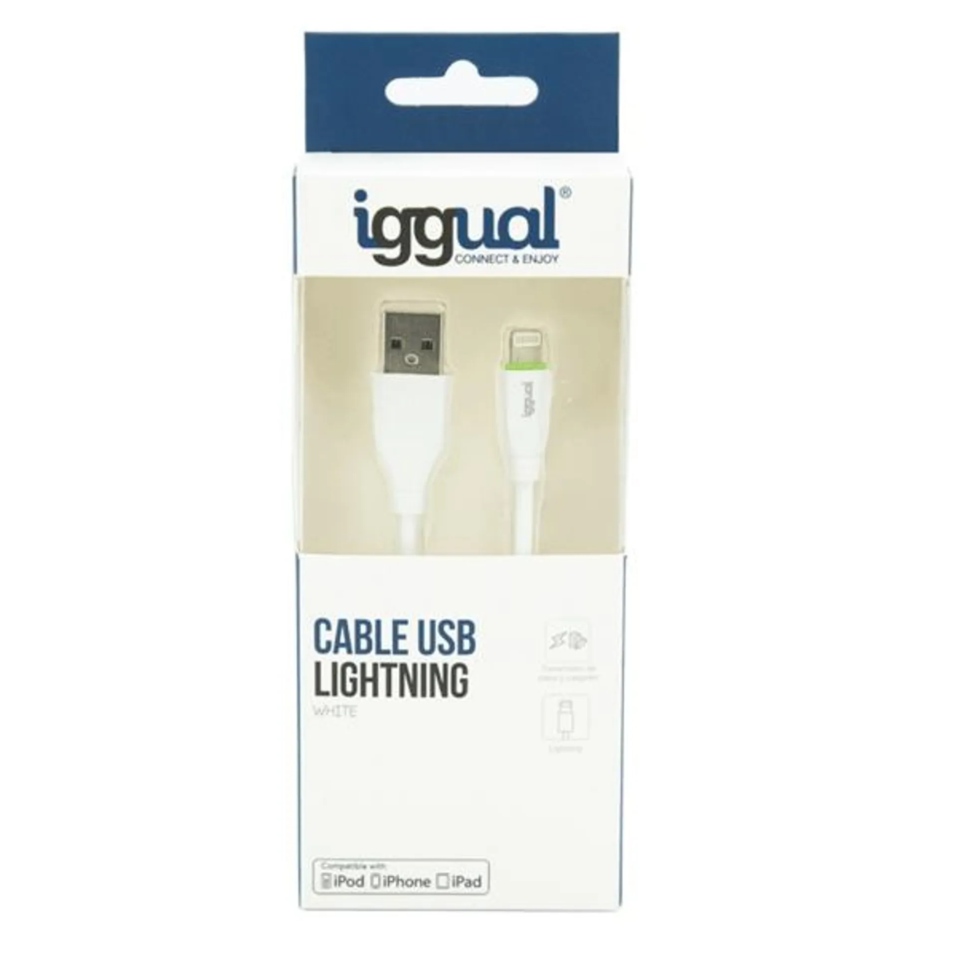 IGGUAL CABLE USB-A-LIGHTNING 100 CM BLANCO