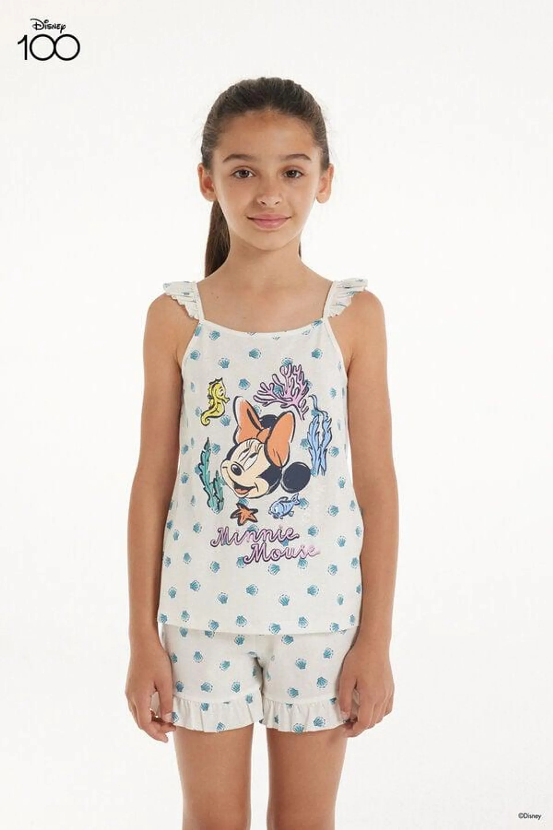 Pijama Corto de Algodón con Estampado de Minnie de Disney para Niña