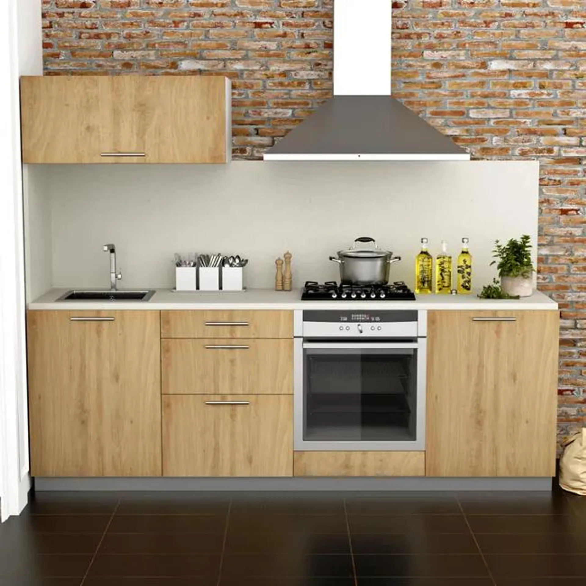 Cocina en kit DELINIA ID con altos ROMA madera clara 2.40 m