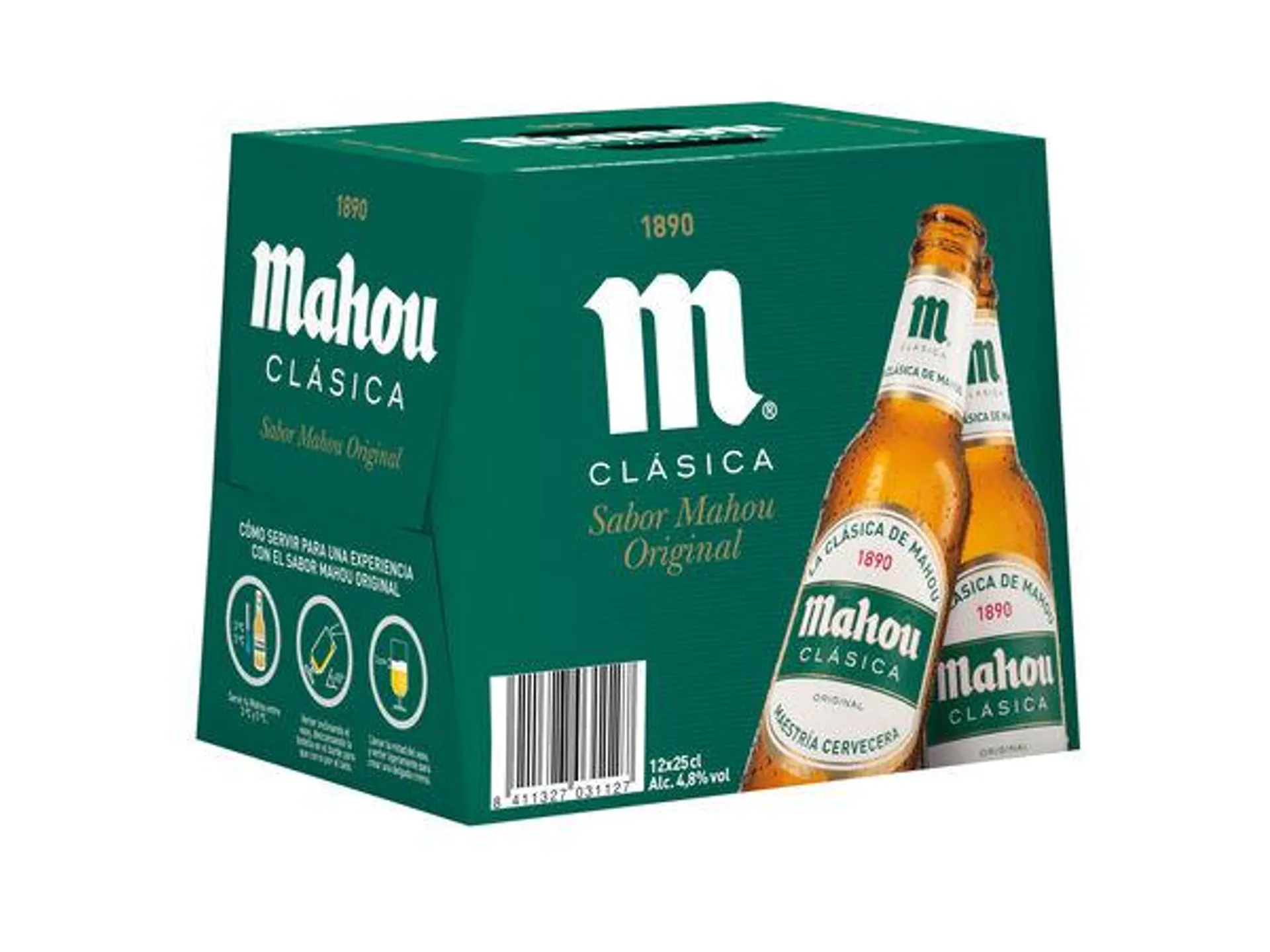 Cerveza rubia Mahou Clásica pack 12 botellas 25cl