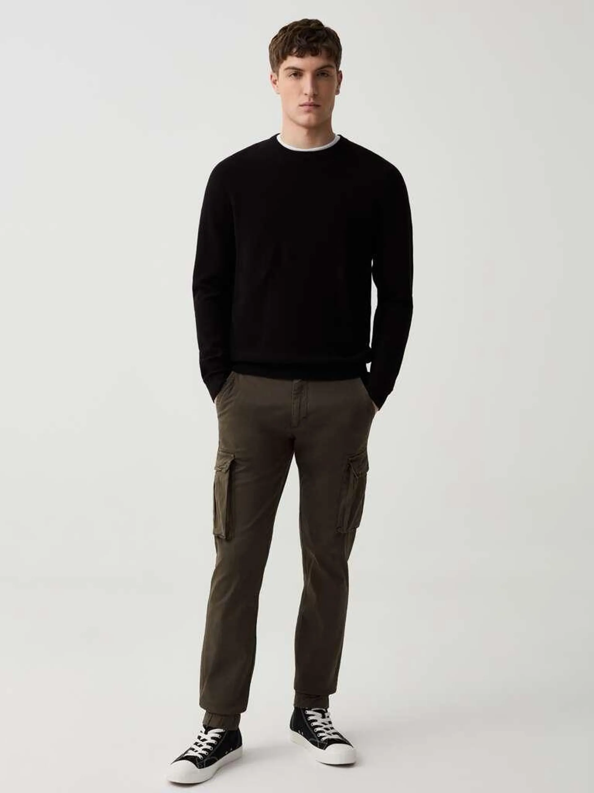 Forest Green Slim-fit cuff-hem cargo trousers