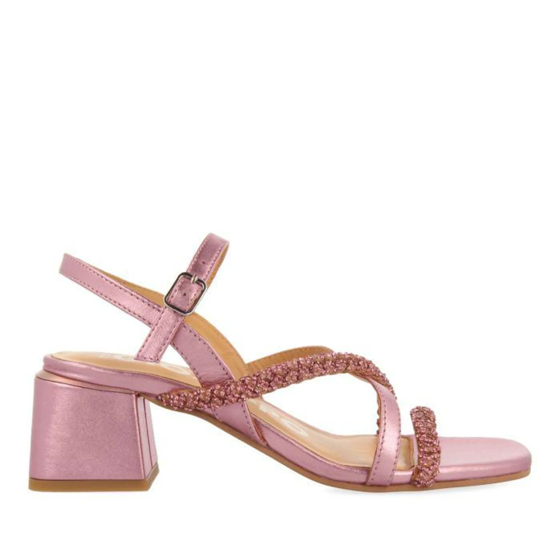 FUCHSIA HEEL SANDALS WITH STRAPS AND RHINESTONE DETAILS FOR WOMEN NISCEMI