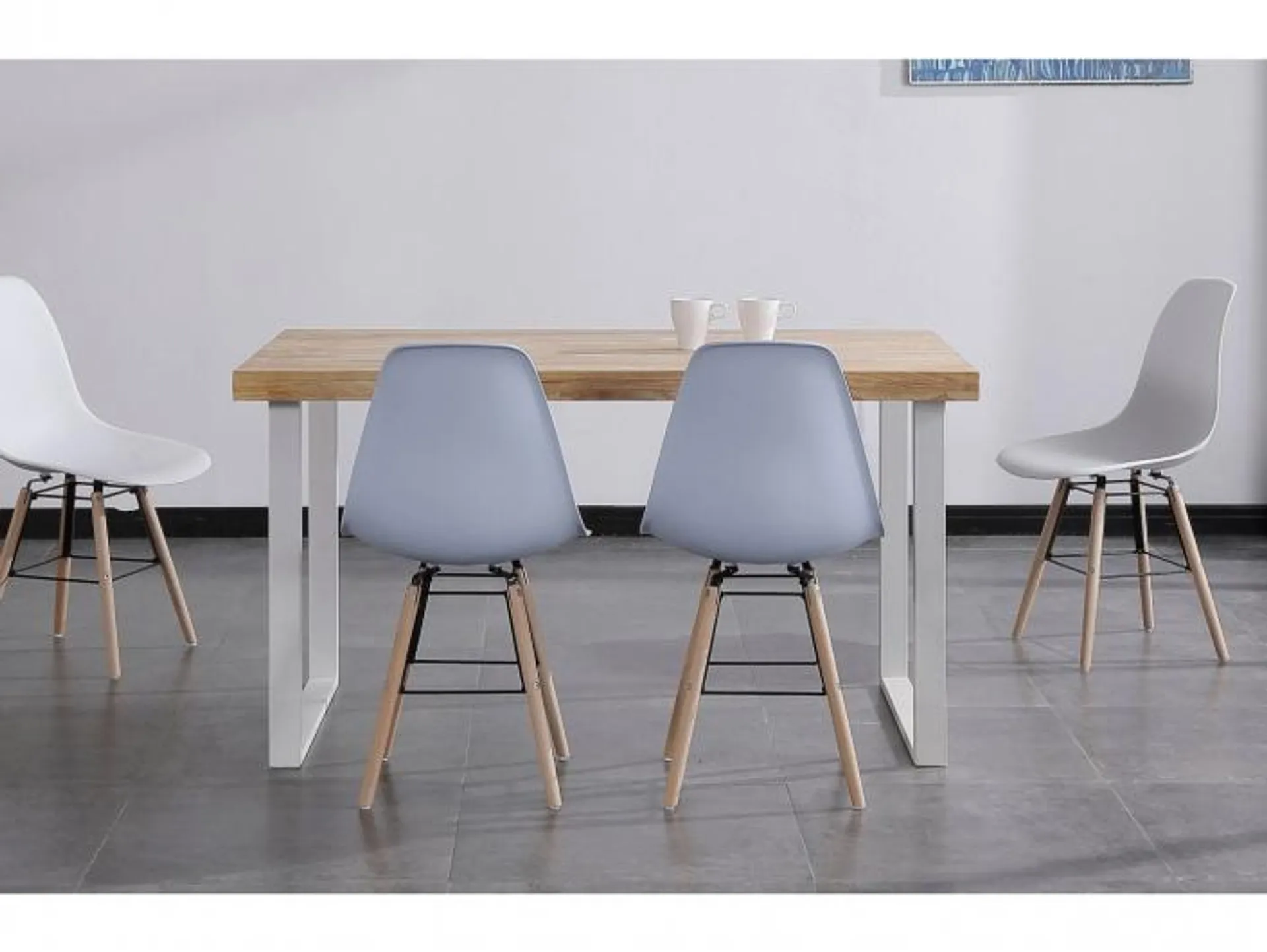Mesa de comedor fija de 140 cm color natural roble-blanco