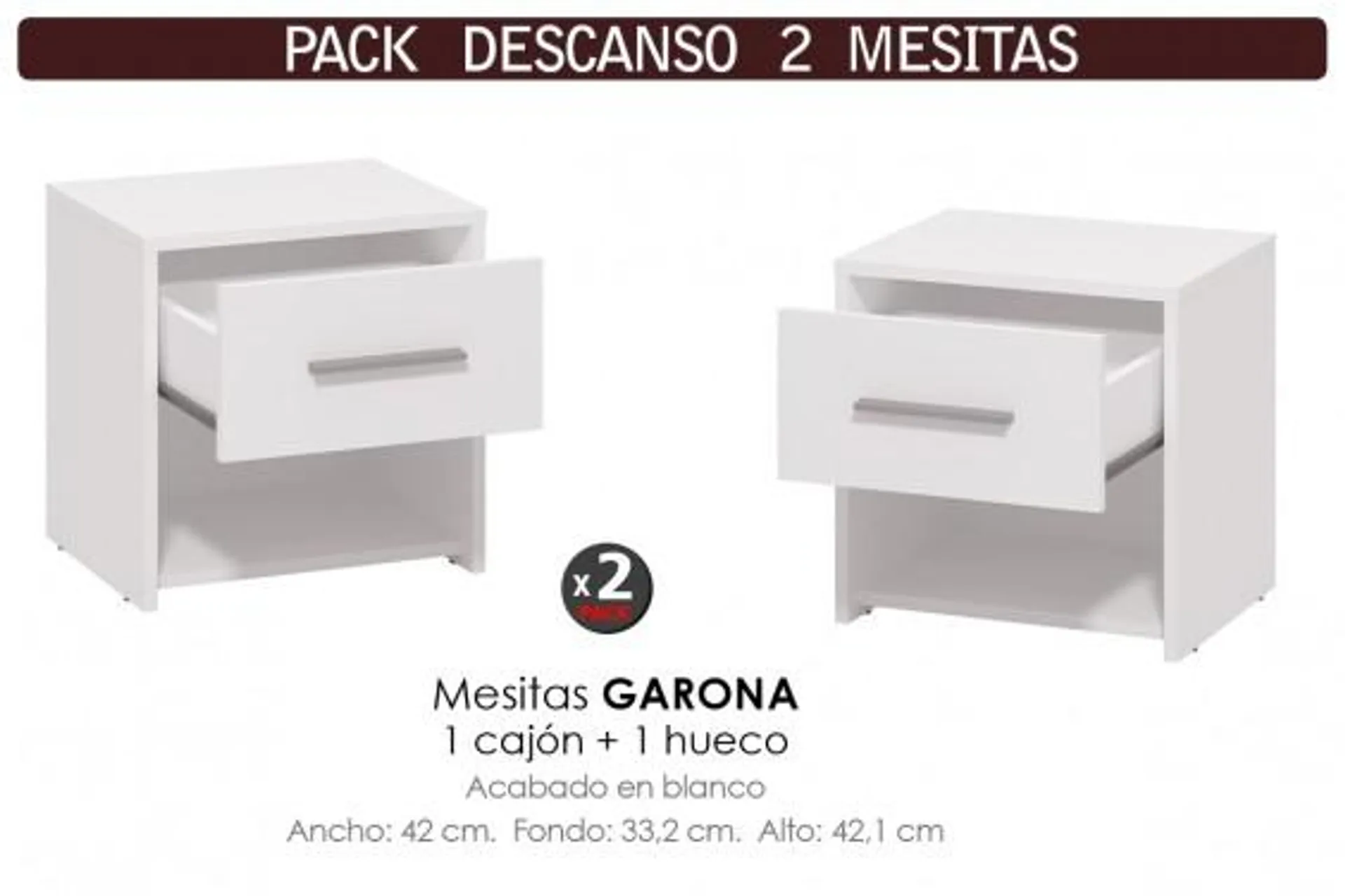 PACK de 2 Mesitas GARONA 1 Cajón 1 Hueco Blanco