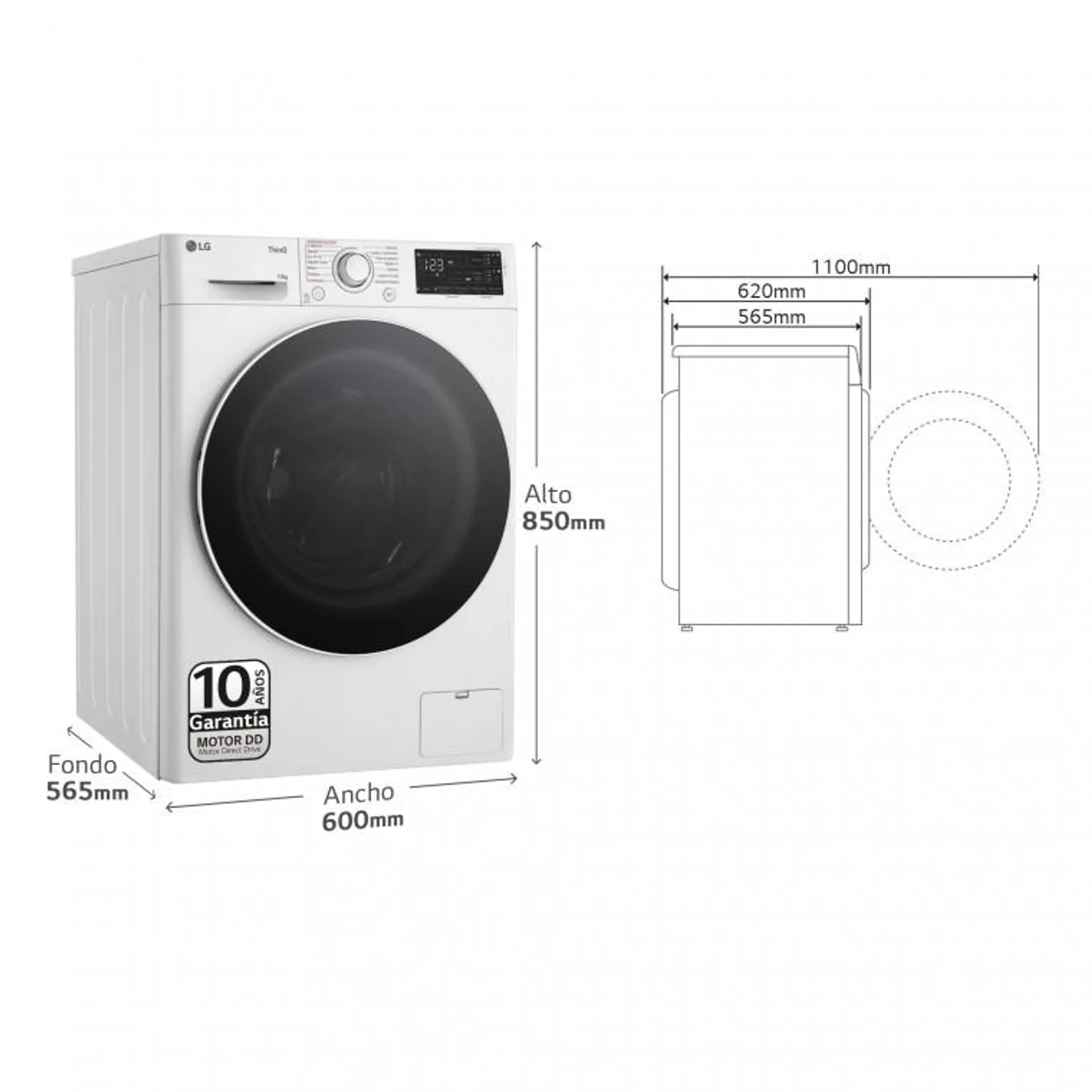 Outlet Lavadora inteligente LG, 10kg, 1400rpm, Un 10% más eficiente que A, Blanca, Ref