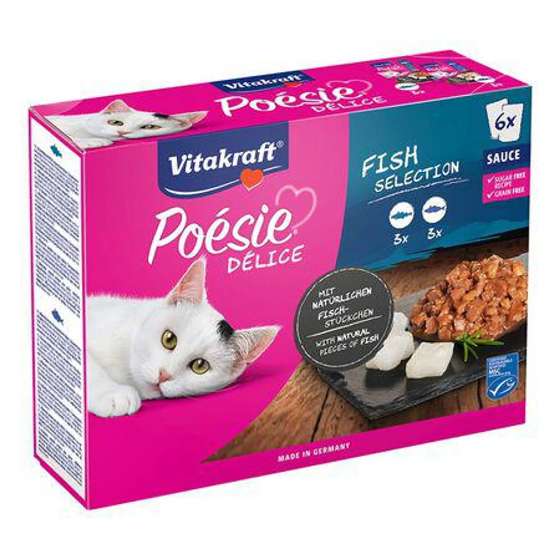 Comida húmeda de pescado para gatos poesie Vitakraft 510g 6uds