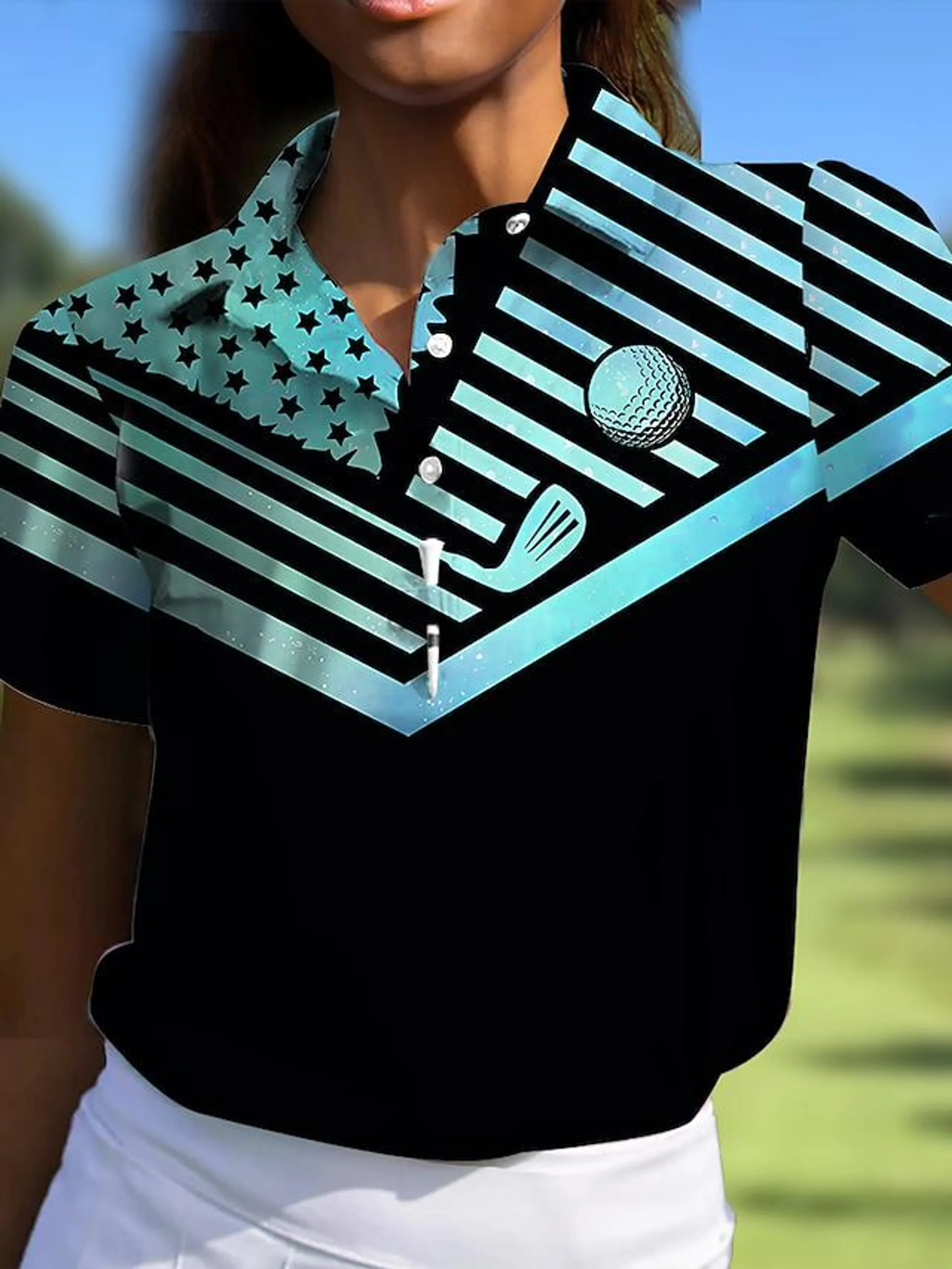 Mujer Camisas de polo ropa de golf Azul Claro Manga Corta Protección Solar Camiseta Tie-dye Ropa de golf para damas Ropa Trajes Ropa Ropa