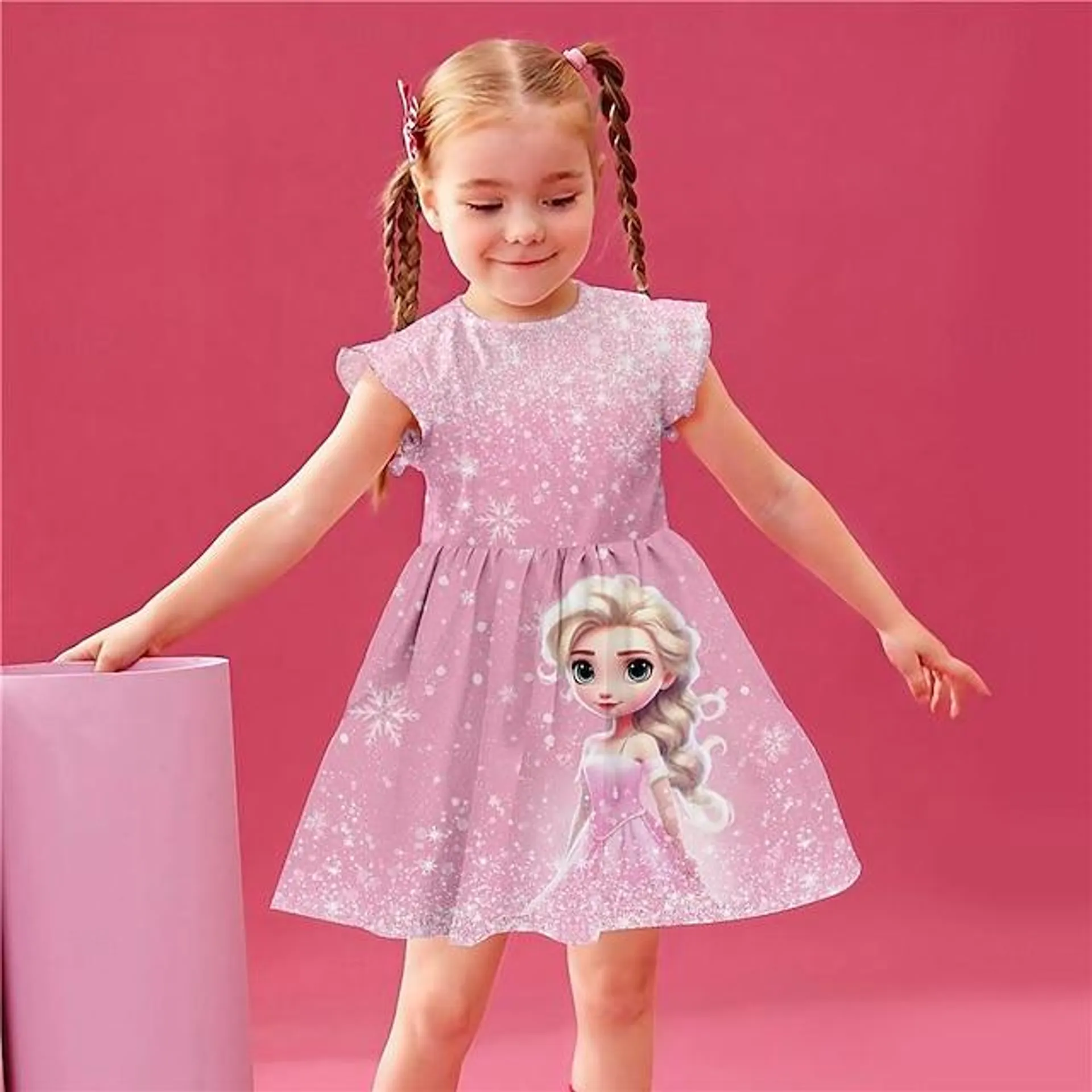 vestido de princesa con volantes en 3d para niña rosa sin mangas estampado 3d verano diario vacaciones casual niños hermosos 3-12 años vestido casual vestido sin mangas por encima de la rodilla