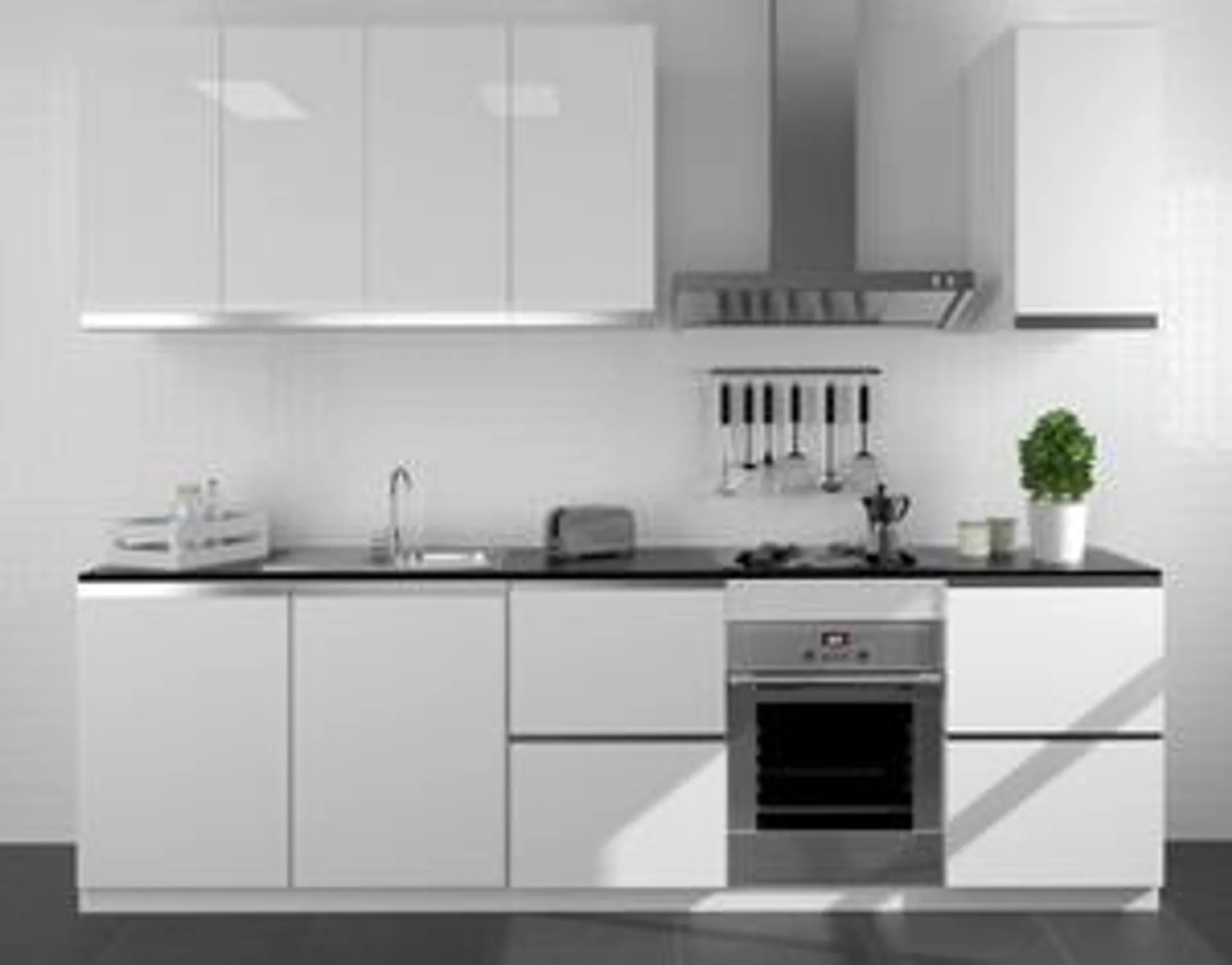 Cocina en kit Delinia ID Mikonos blanco brillo 300cm con muebles altos y bajos