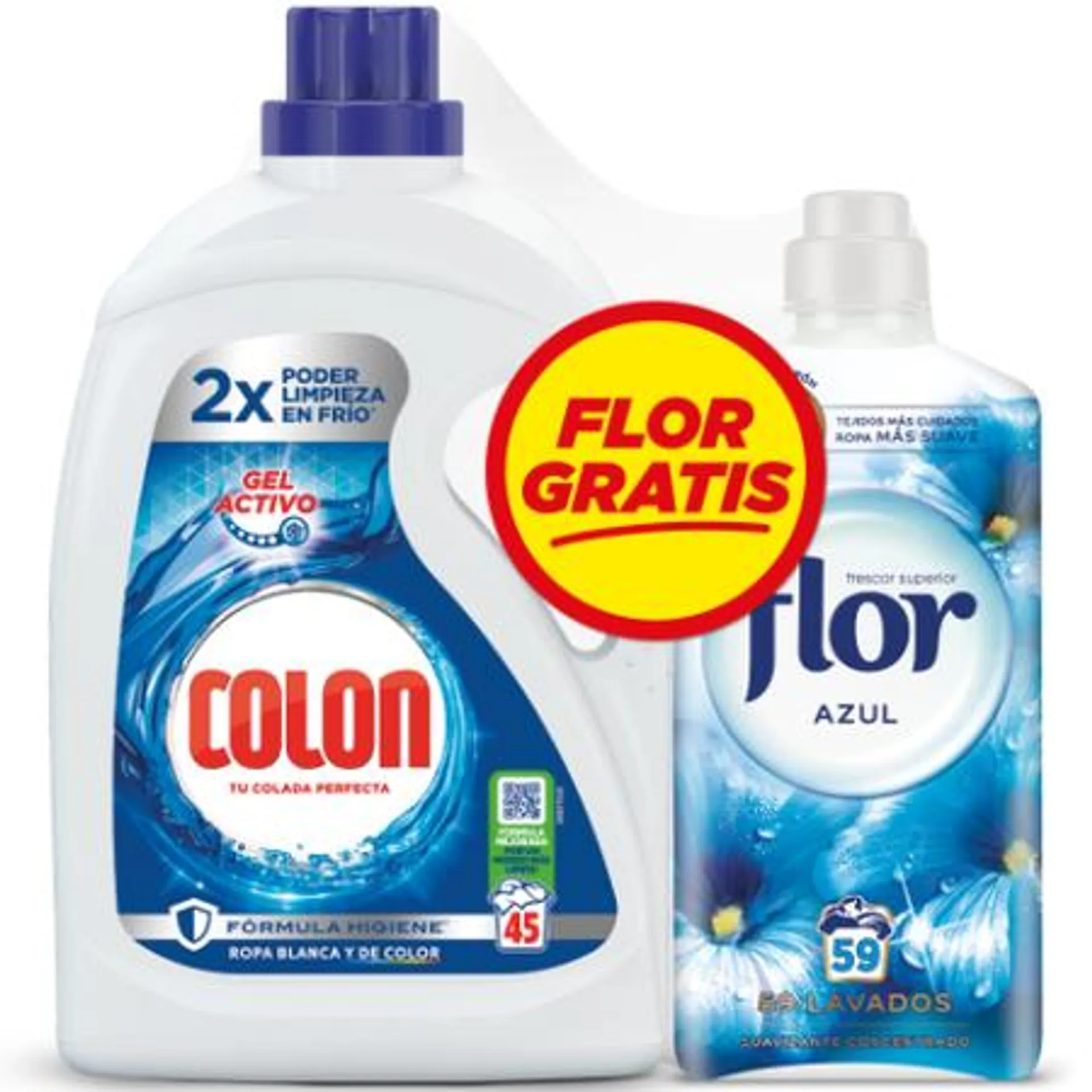 Detergente Colon g. activo 45l + Flor 59l azul