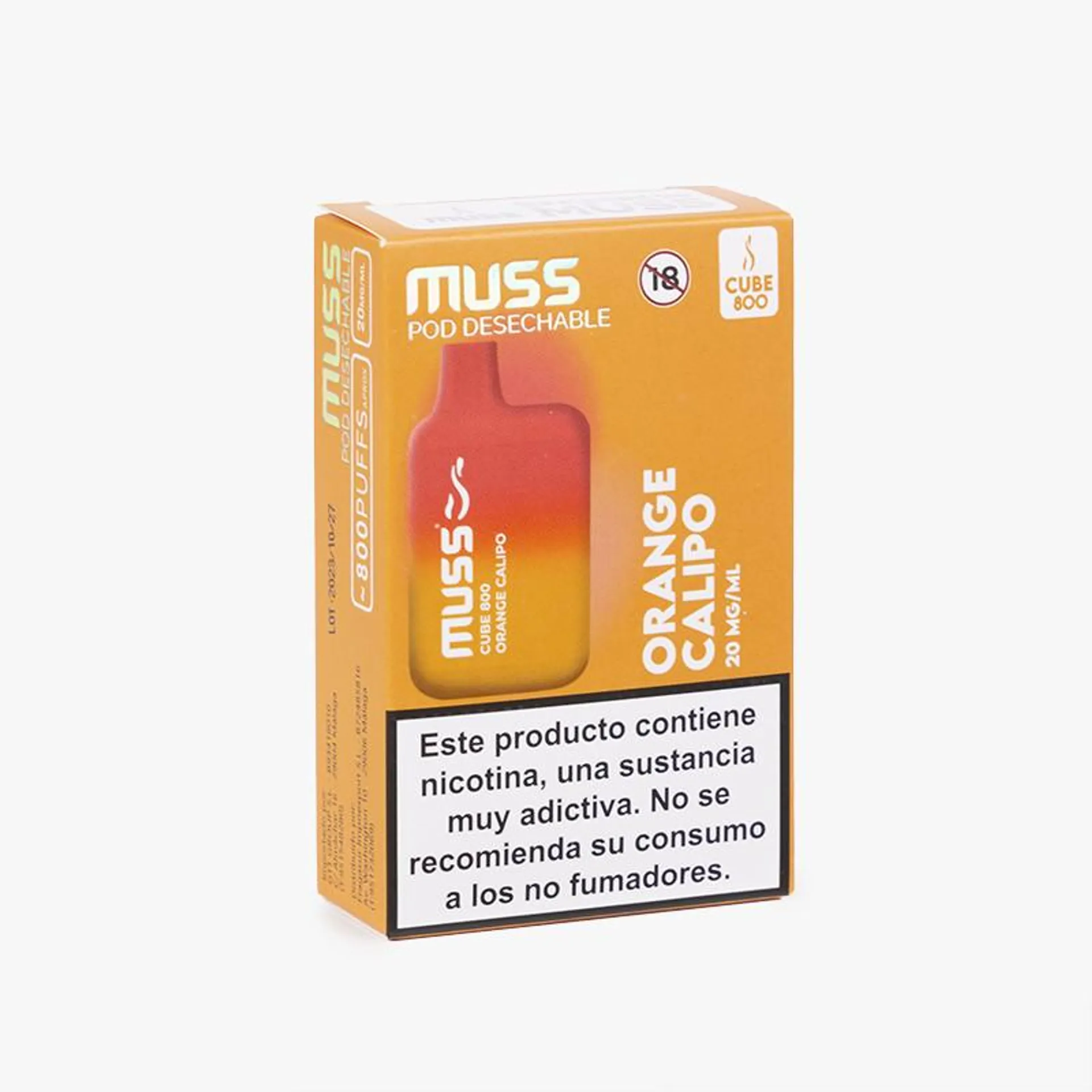 VAPEADOR DESECHABLE MUSS CUBE 2 NICOTINA CALIPO NARANJA