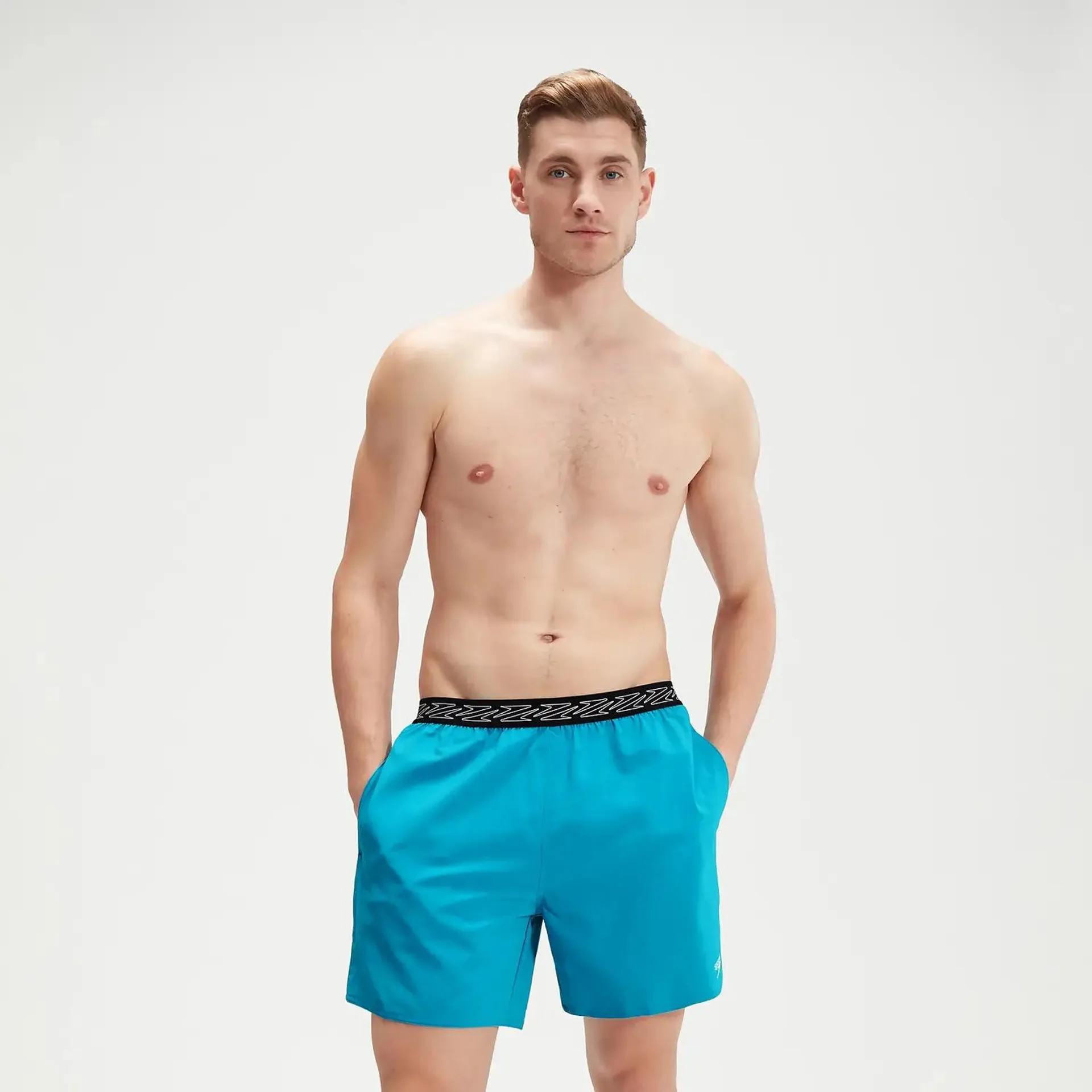 Bañador tipo bermuda HyperBoom de 40 cm con banda para hombre, azul