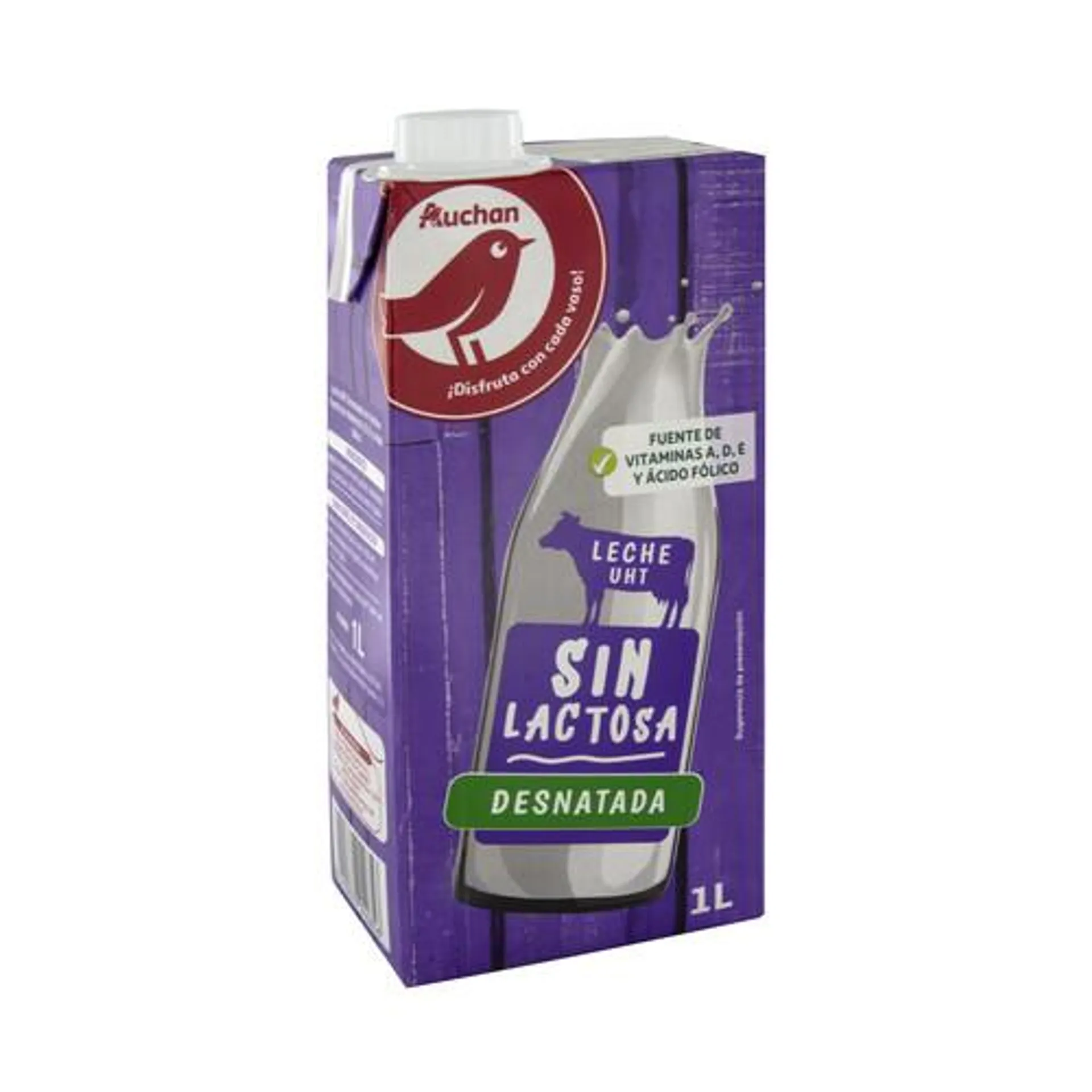 AUCHAN Leche desnatada de vaca, sin lactosa 1 l. Producto Alcampo