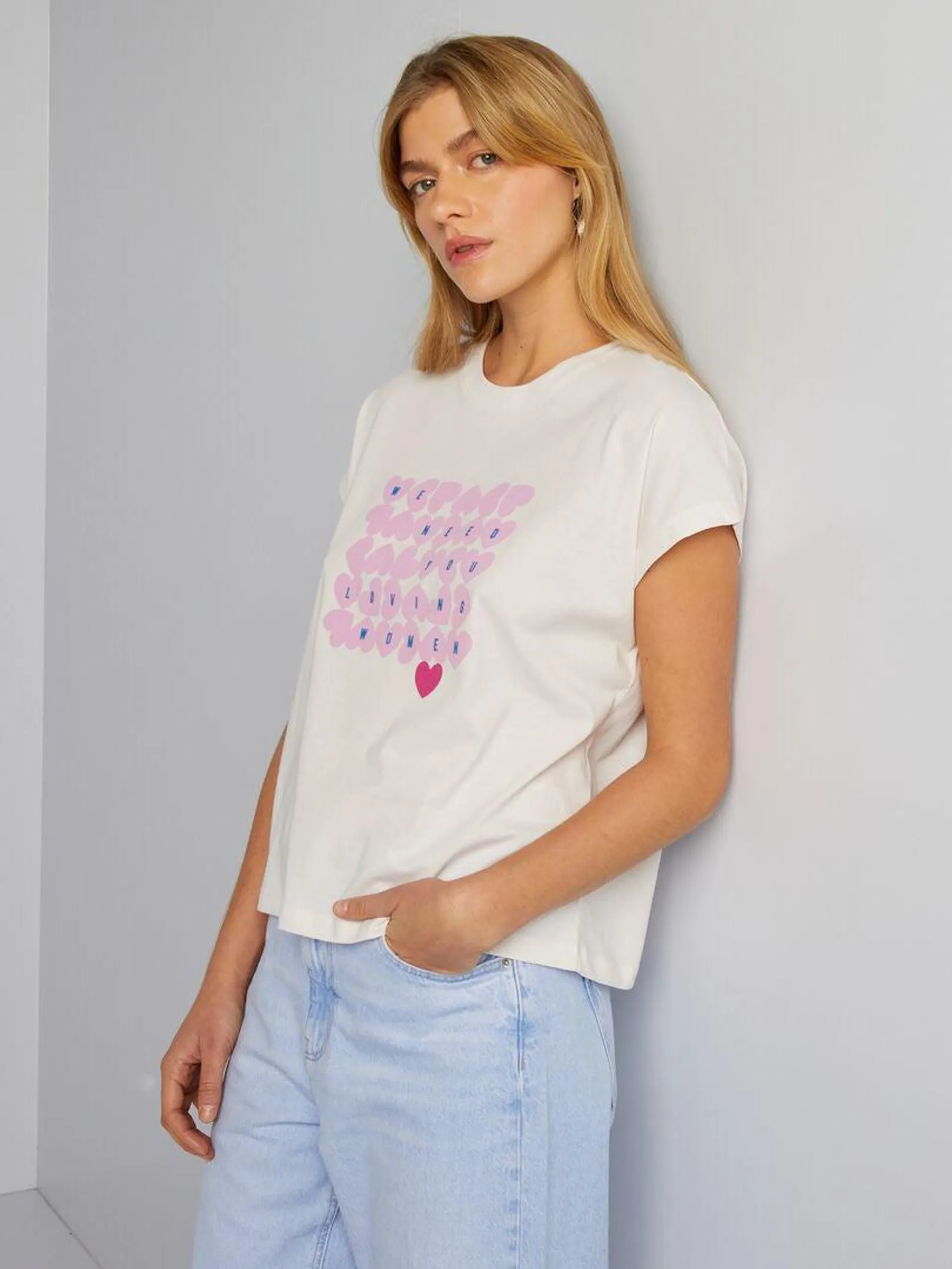 Camiseta estampada 'derechos de la mujer' - ROSA