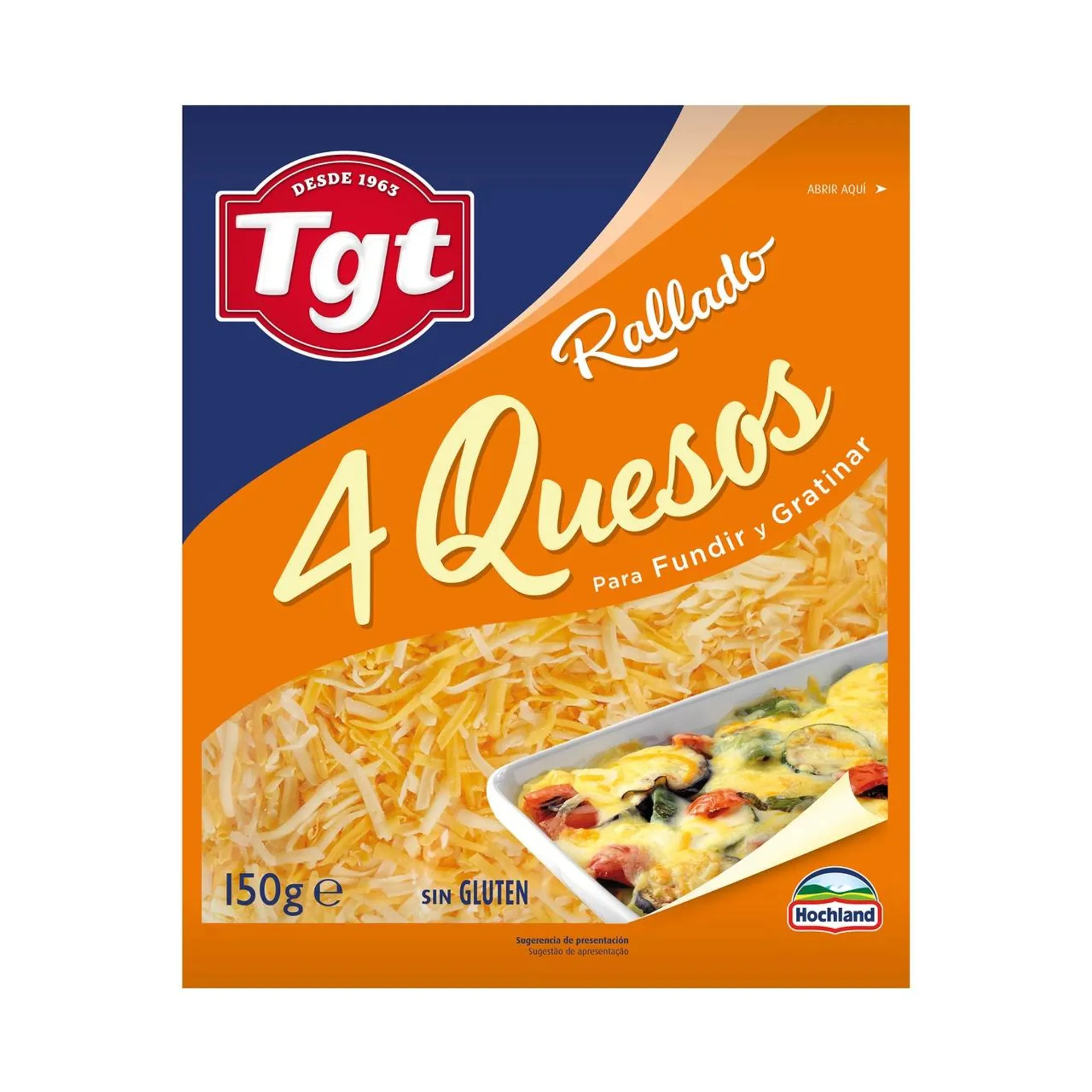 TGT Queso rallado mezcla 4 quesos, para fundir y gratinar TGT 150 g.