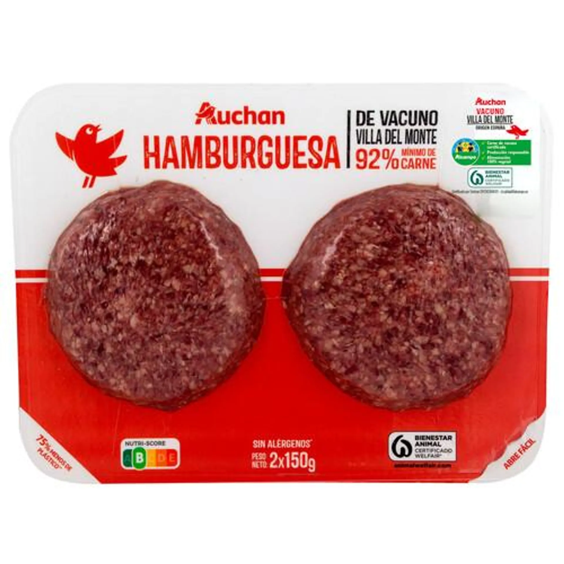 ALCAMPO CULTIVAMOS LO BUENO Hamburguesas de vacuno Villa del Monte 2 x 150 g.