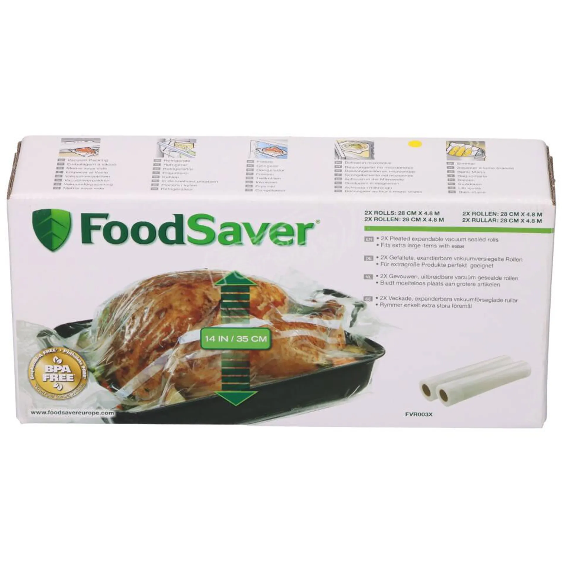 2 rollos por pack para envasadora Foodsaver, 28cm FVR002X