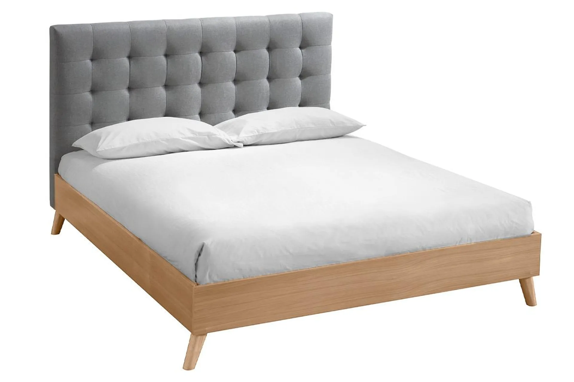 Cama adulto estilo nórdico madera y tejido gris 160 x 200cm LYNN