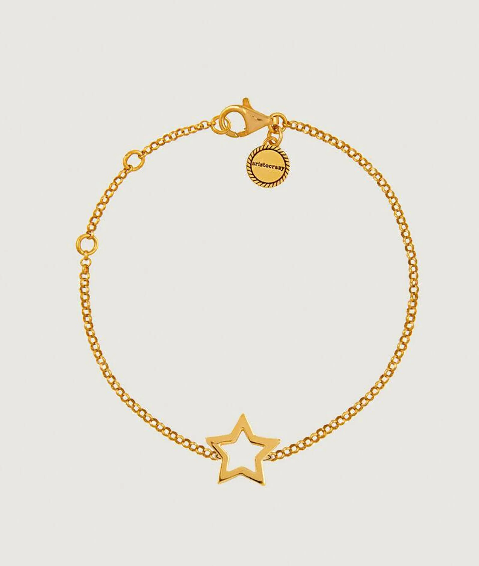 Pulsera de plata 925 bañada en oro amarillo de 18K con estrella