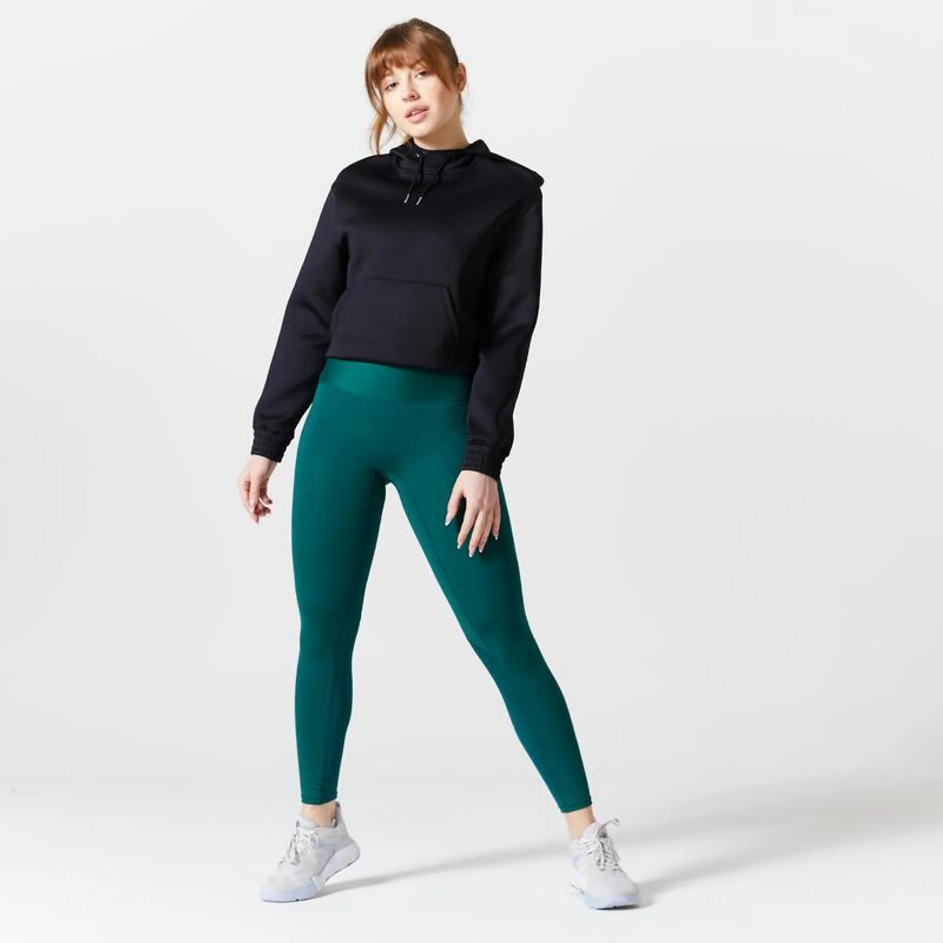 Sudadera Fitness Cardio Negro Crop-Top Capucha