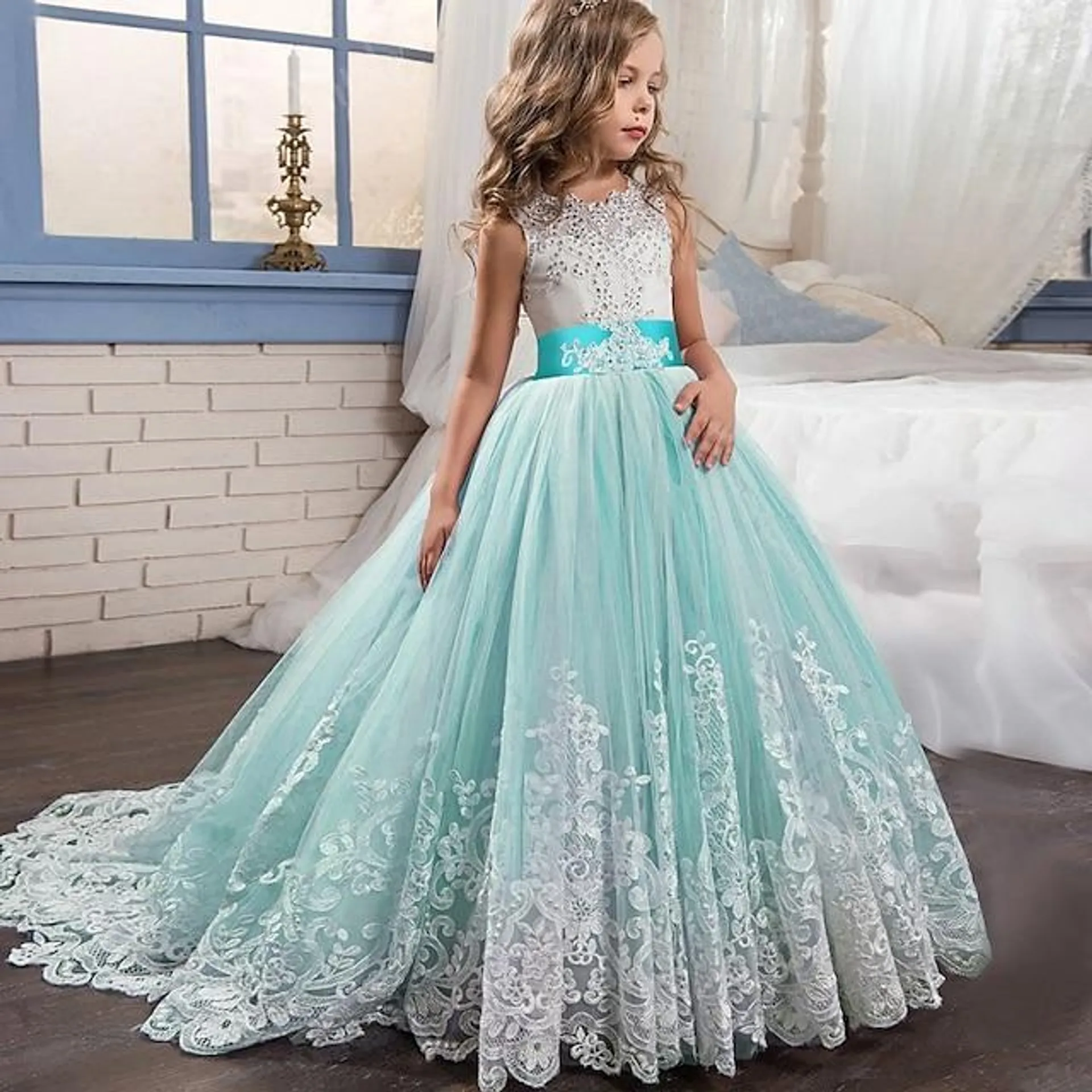 niños niña vestido floral 3d sin mangas verano primavera otoño rendimiento fiesta de boda elegante vintage princesa niños 4-13 años maxi encaje tul