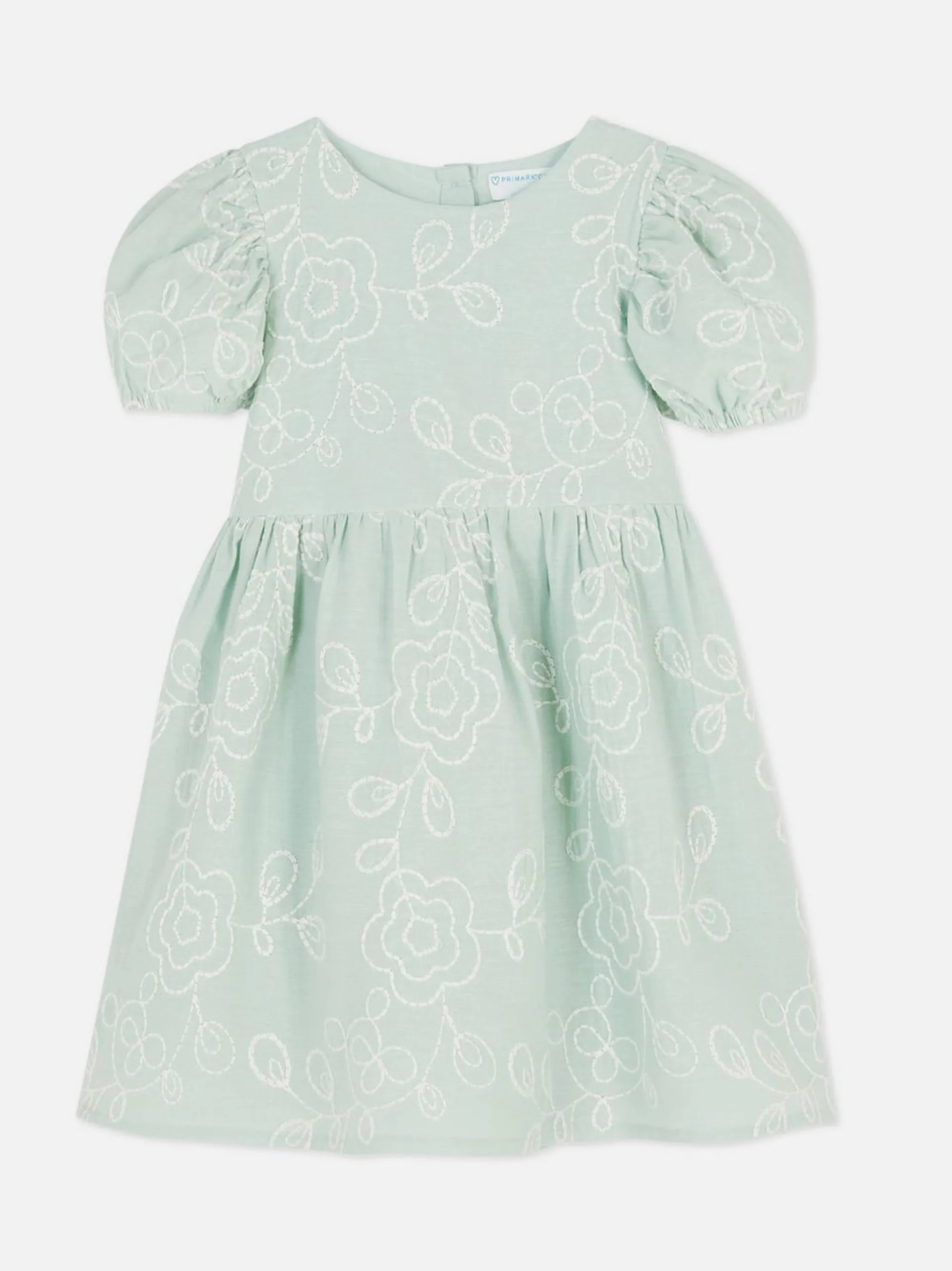 Vestido con bordado floral y manga abullonada