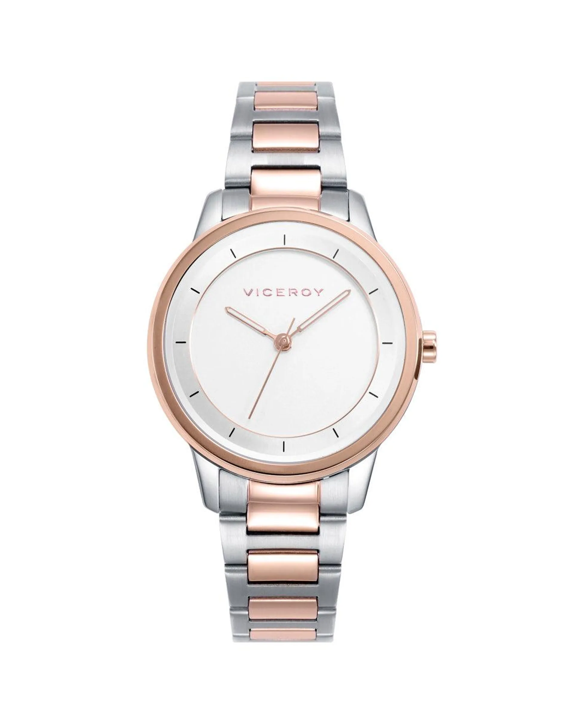 Reloj para mujer con correa brazalete bicolor y esfera blanca