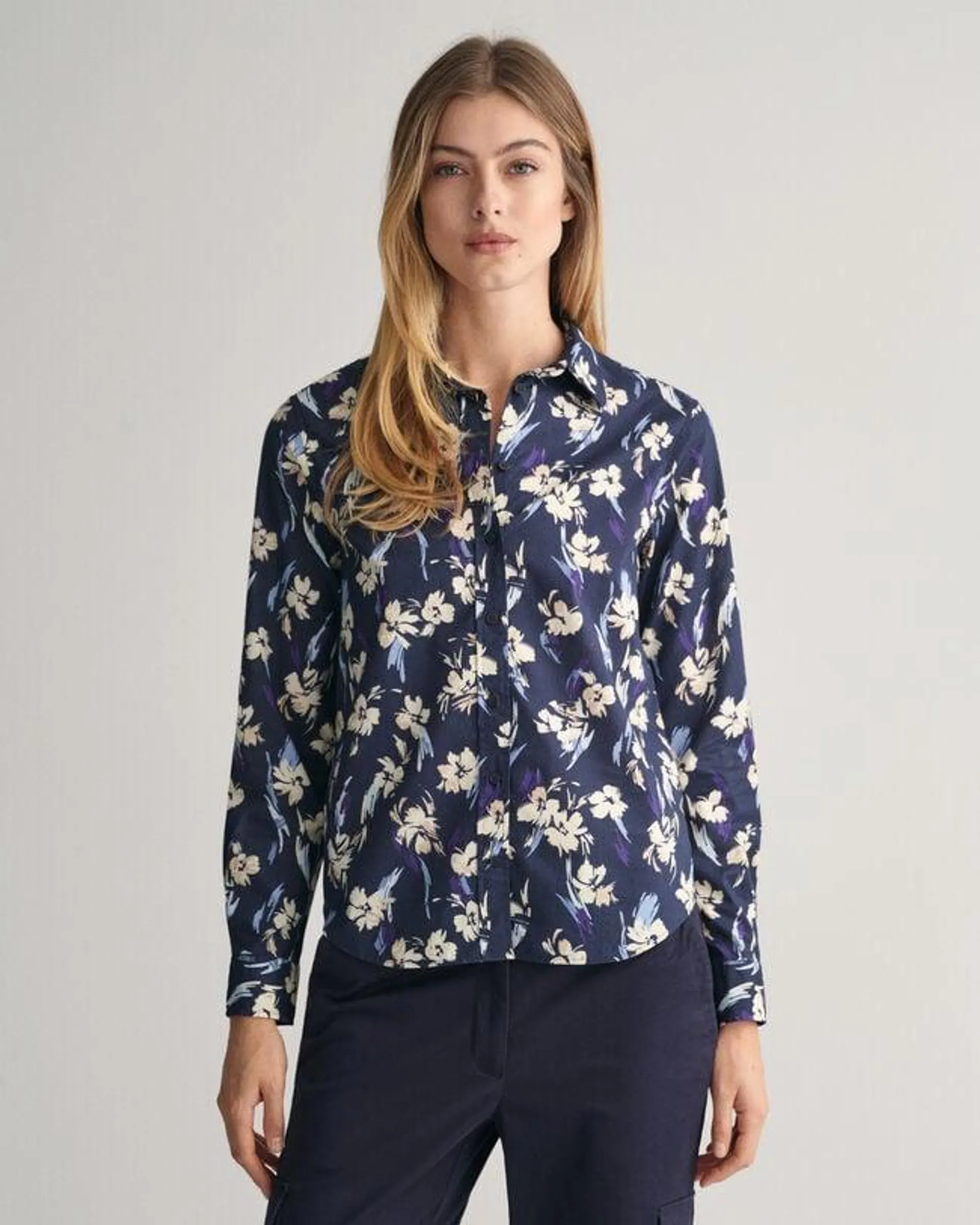 Camisa Regular Fit en gasa de algodón con estampado floral