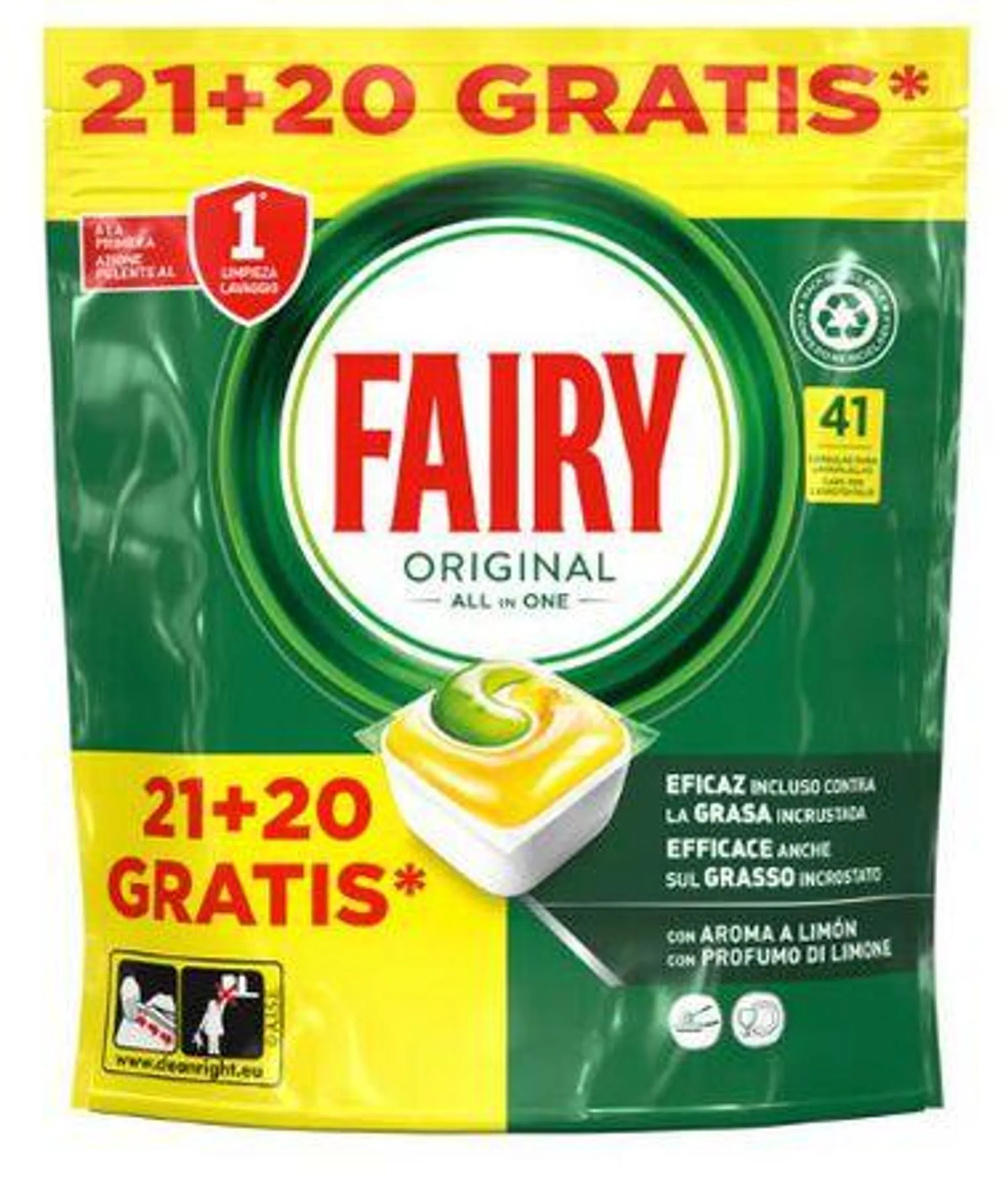 Detergente lavavajillas cápsulas Fairy 21+20 unidades Original