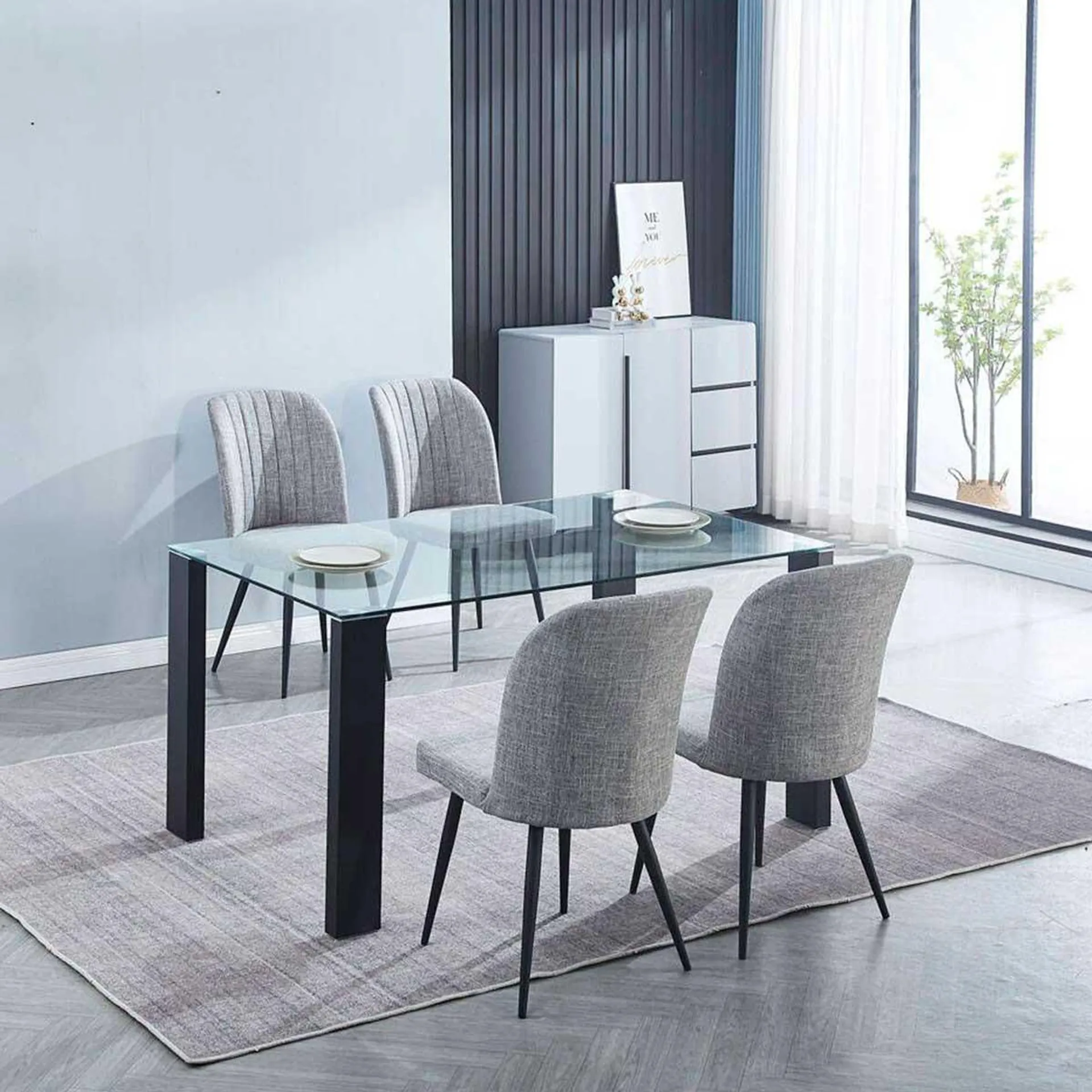 Conjunto de comedor 1 mesa Alice + 4 sillas Rory gris