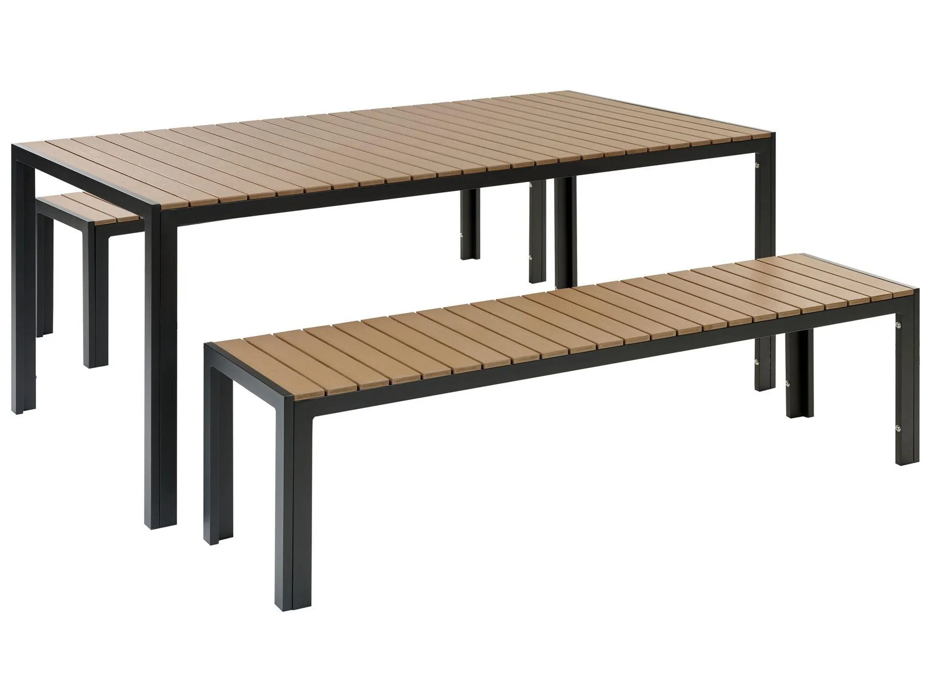 Conjunto de comedor 6 plazas de metal negro/madera clara NARDO