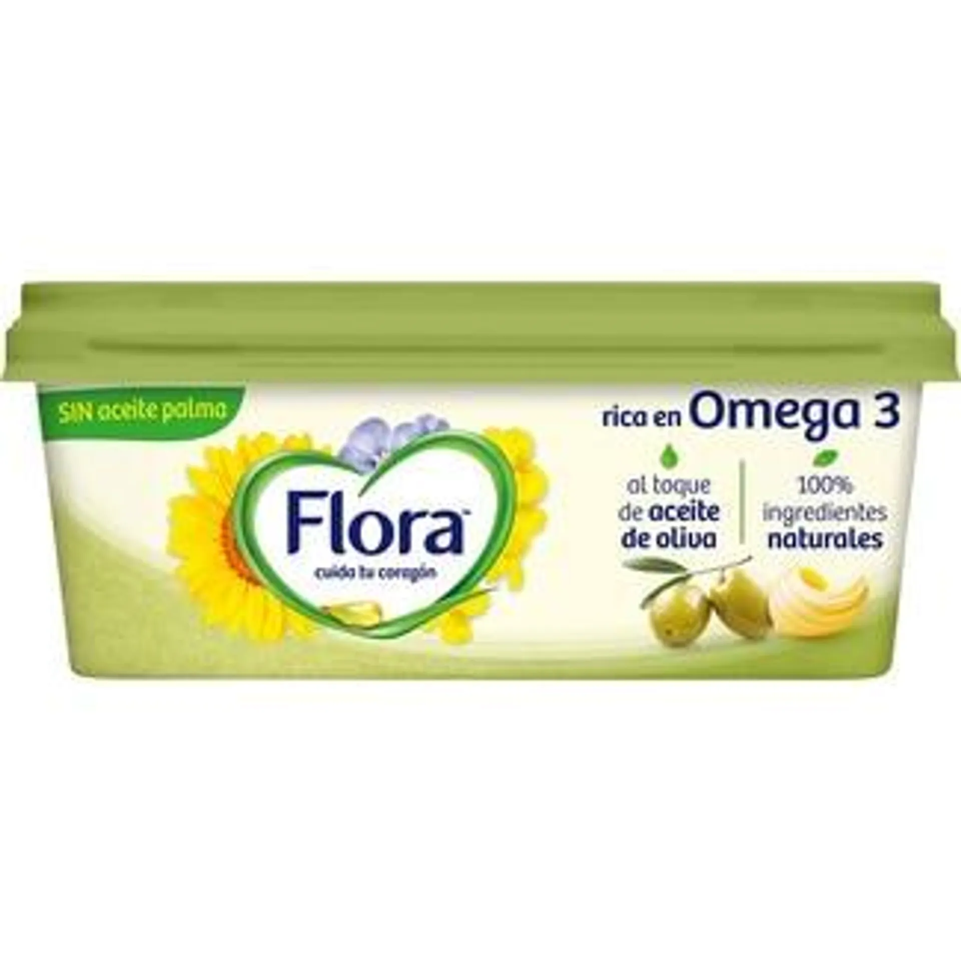 FLORA margarina rica en omega 3 al toque de aceite de oliva sin aceite de palma tarrina 225 g sin gluten sin lactosa