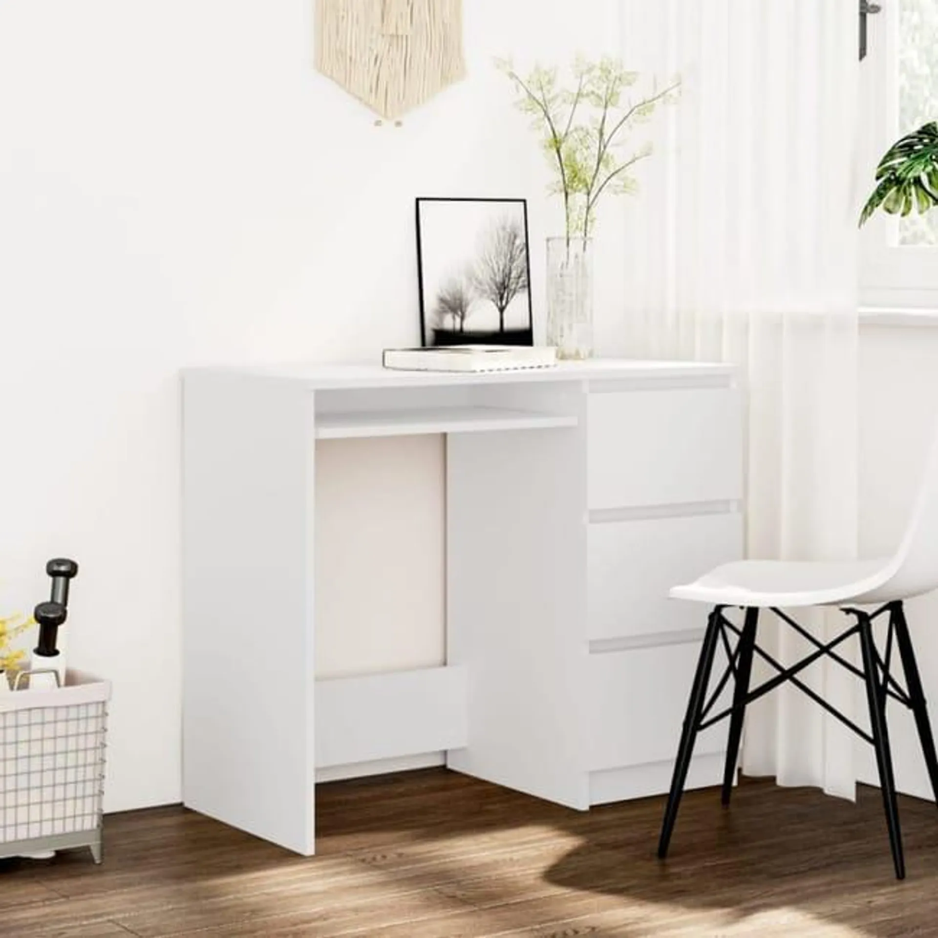 Escritorio de madera contrachapada blanco 90x45x76 cm