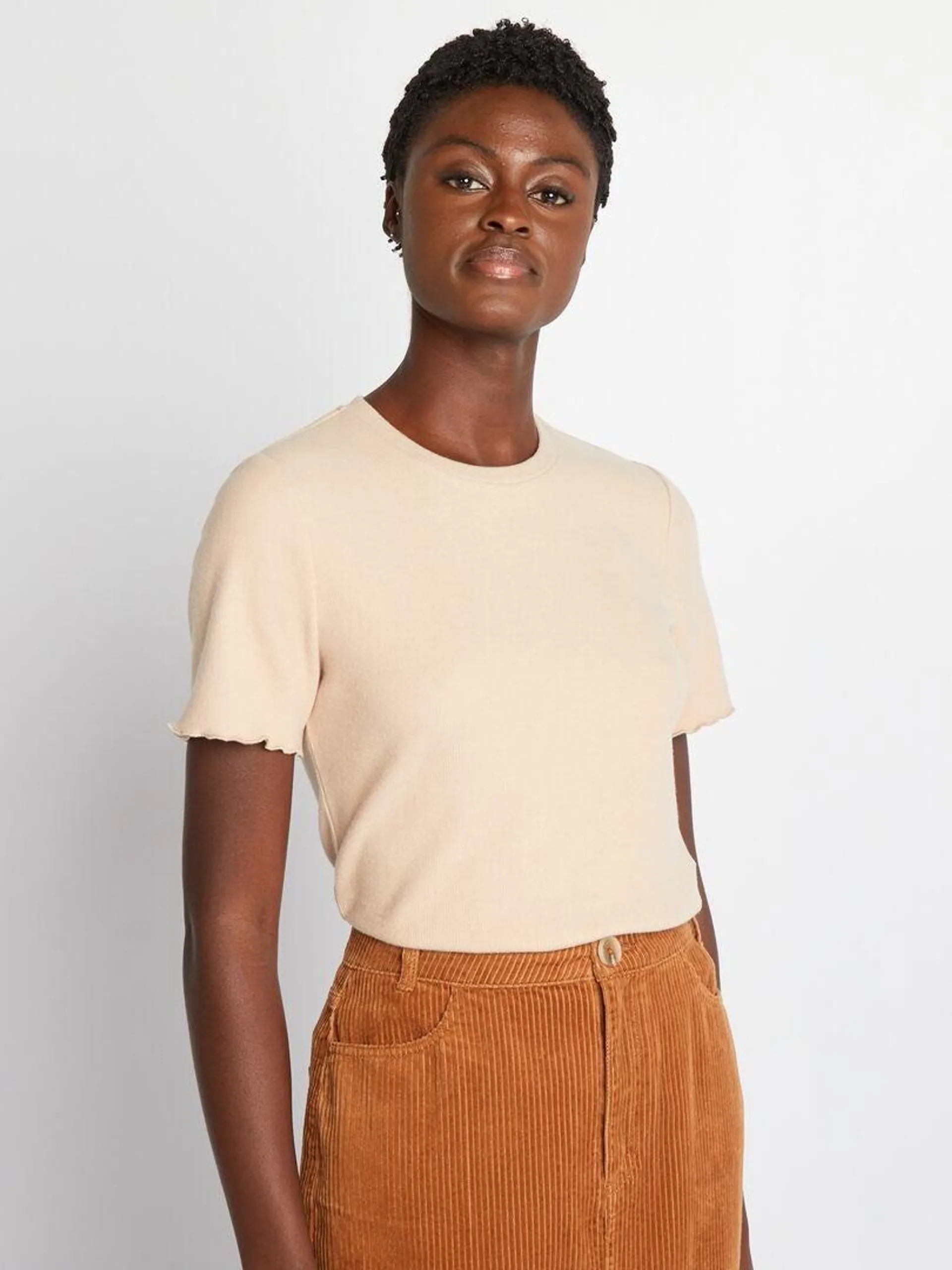 Camiseta de canalé suave - BEIGE