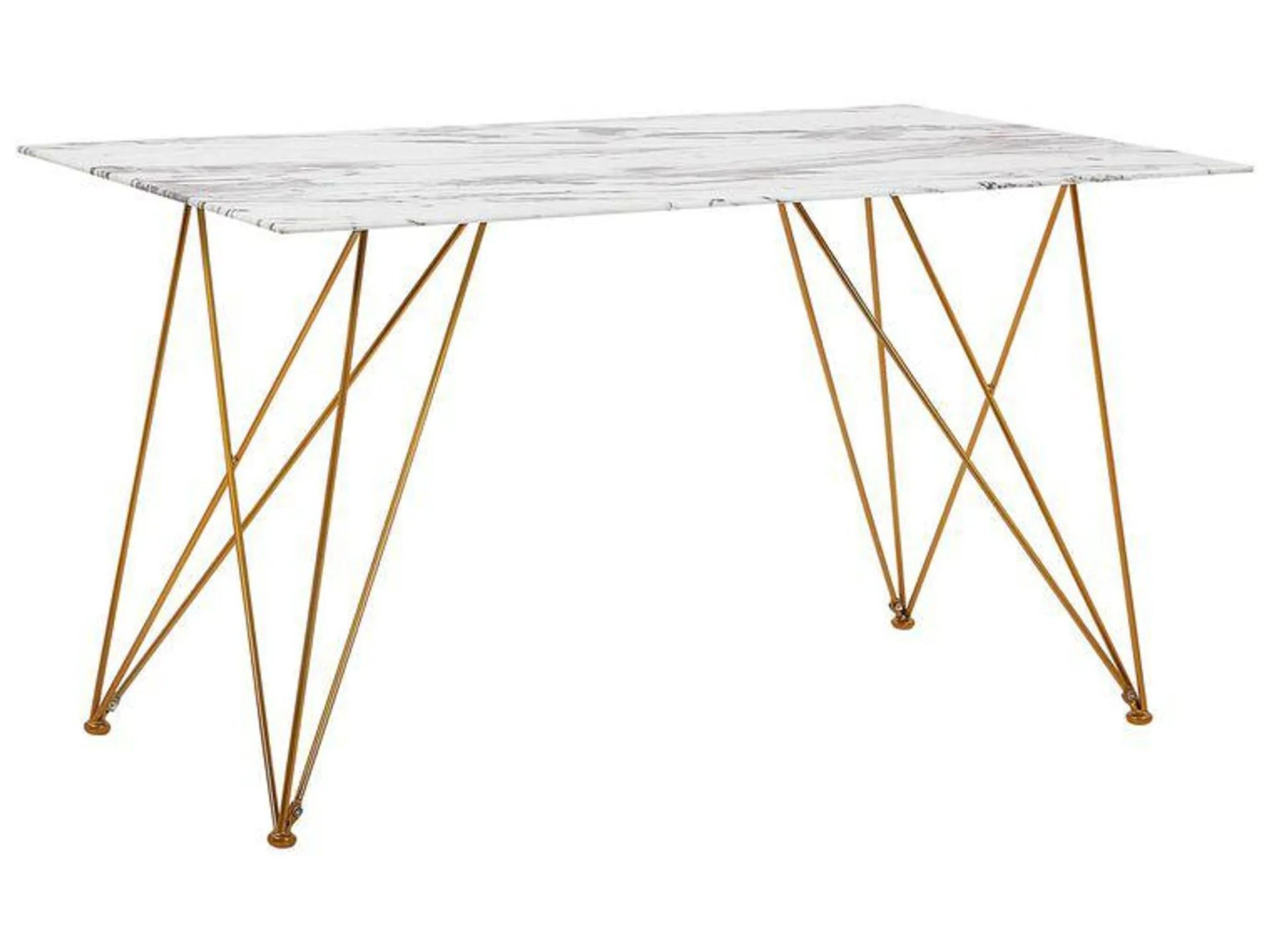 Mesa de comedor de vidrio templado blanco/gris/dorado 140 x 80 cm KENTON