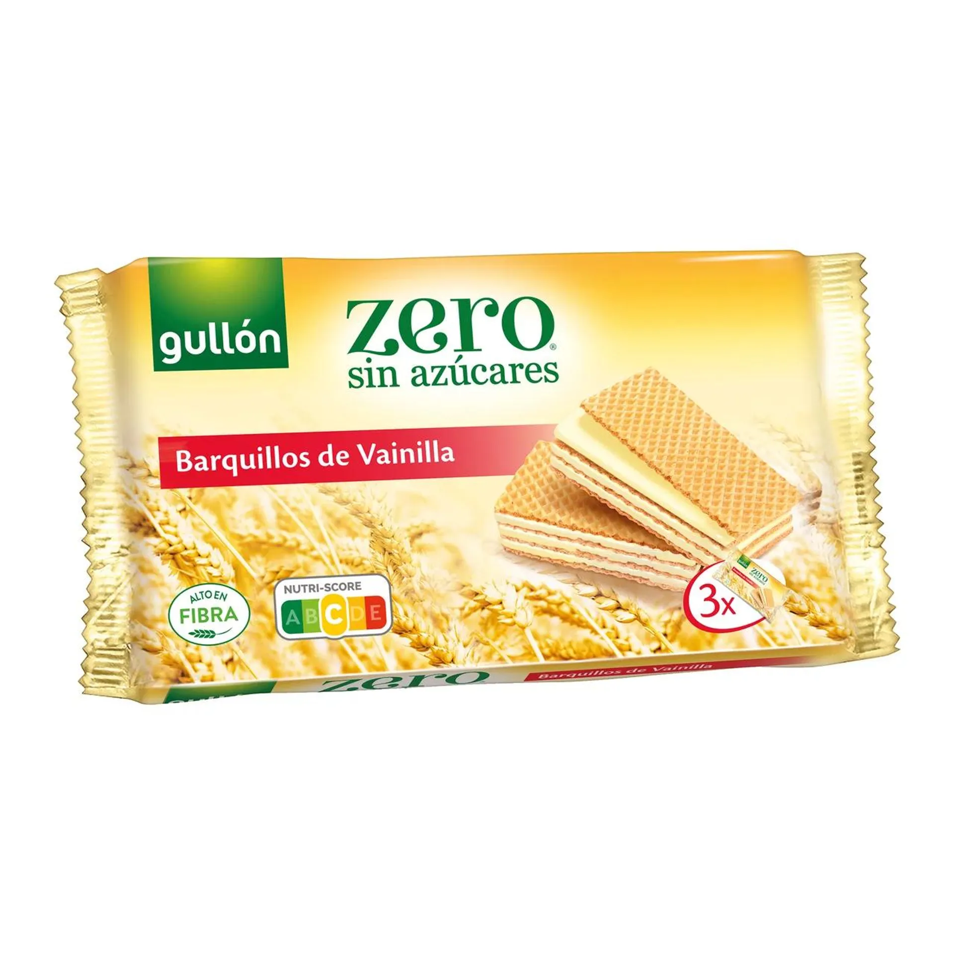 GULLÓN Zero Barquillo relleno de crema sabor vainilla sin azúcares. 180 g.