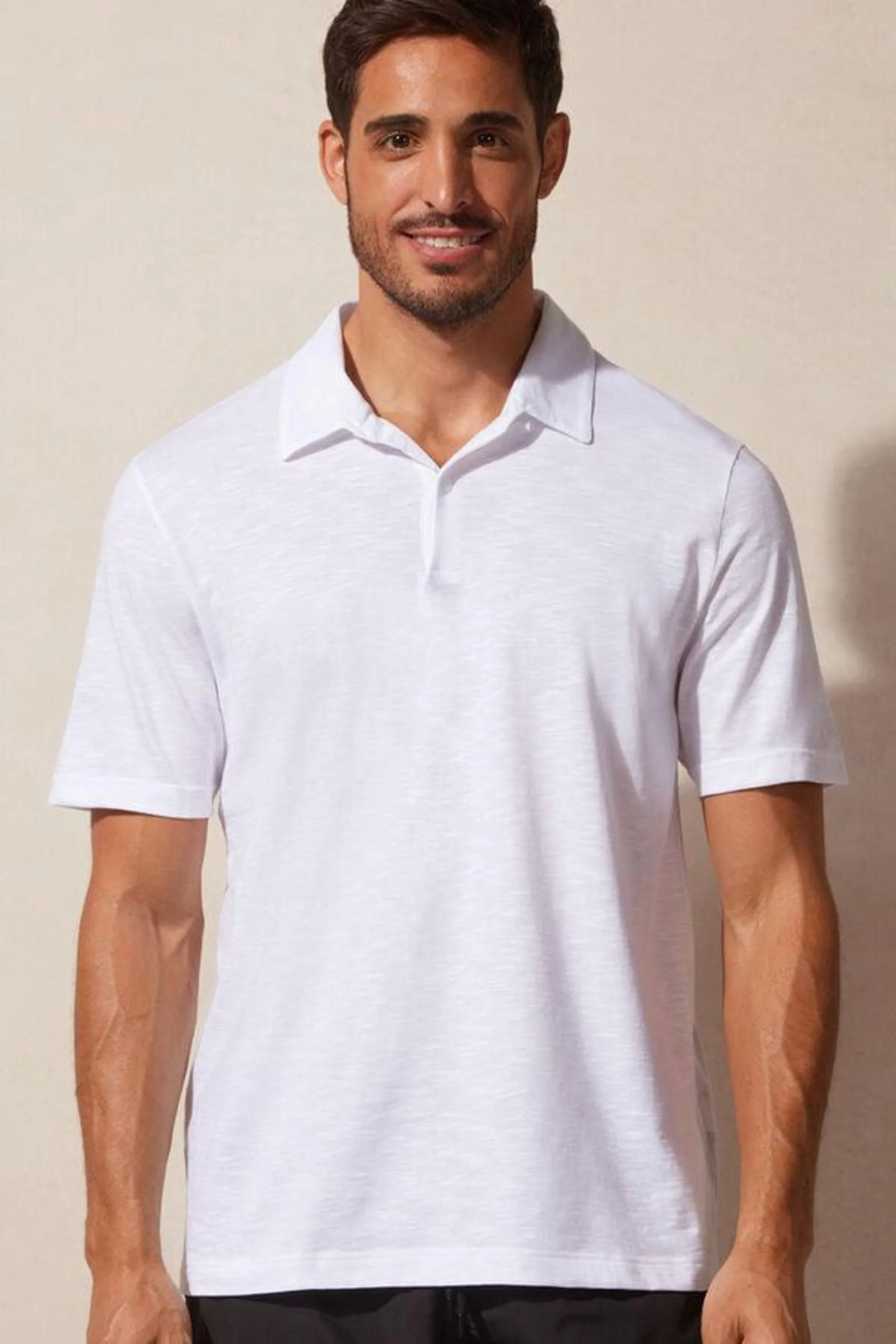 Short-Sleeved Slub Cotton Polo Shirt