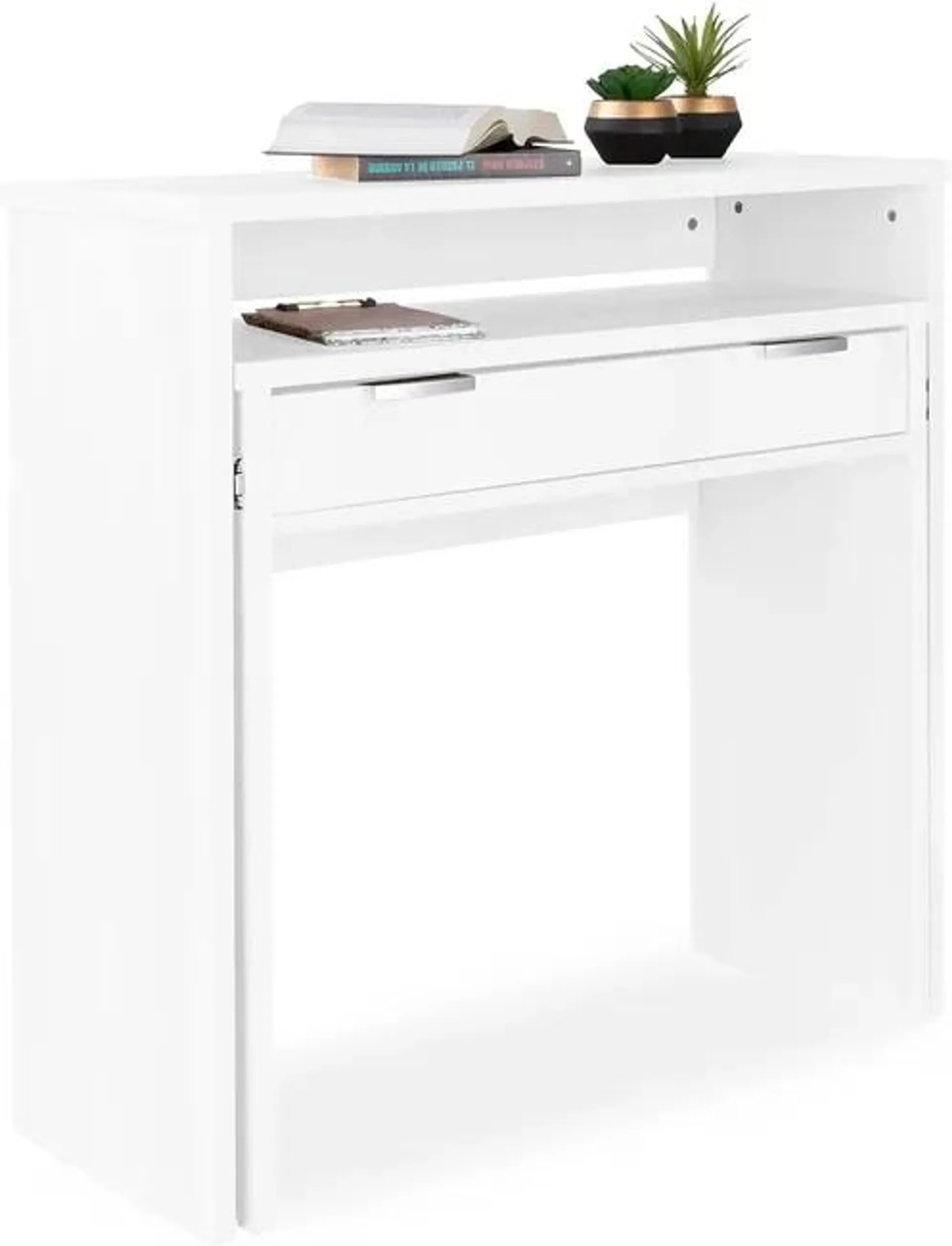 Mesa Escritorio Extensible, Consola Extensible, Mesa Estudio, Color Blanco, Medidas: 90 cm (Largo) x 33-63,4 cm (Ancho) x 87,5 cm (Alto) - Meyvaser