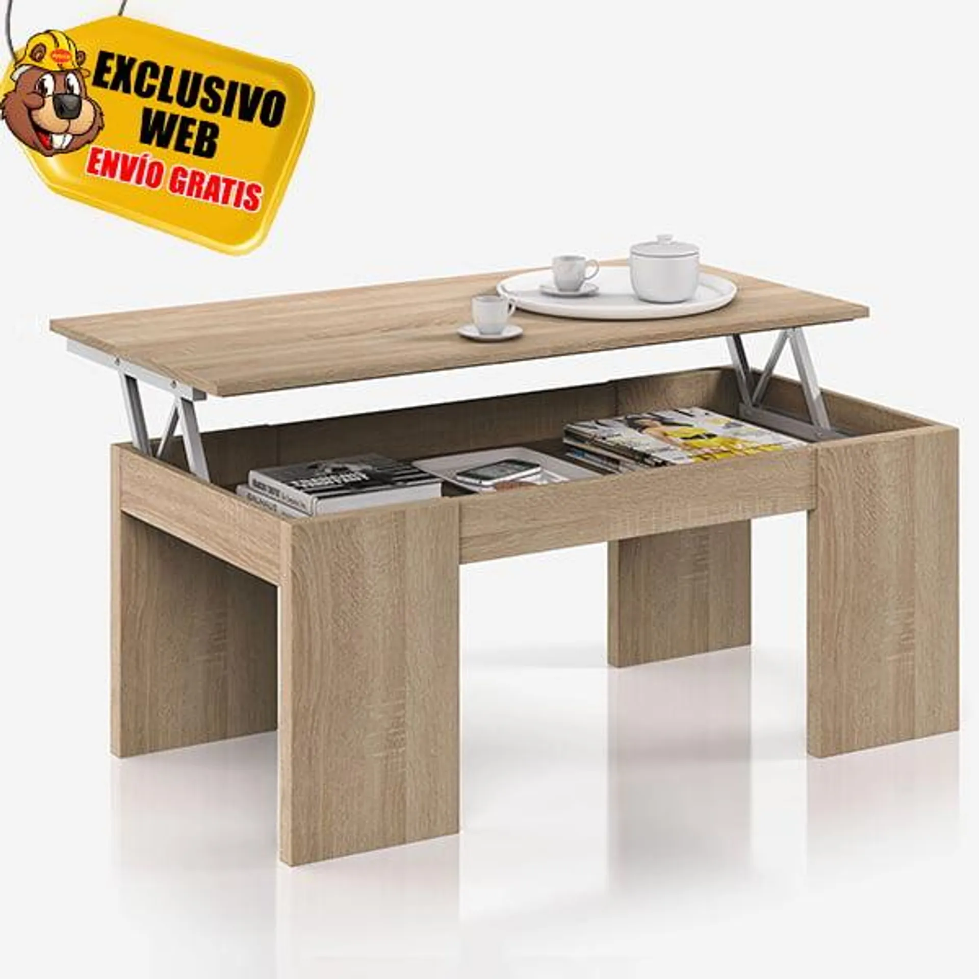 Mesa de Centro Elevable Flow Roble