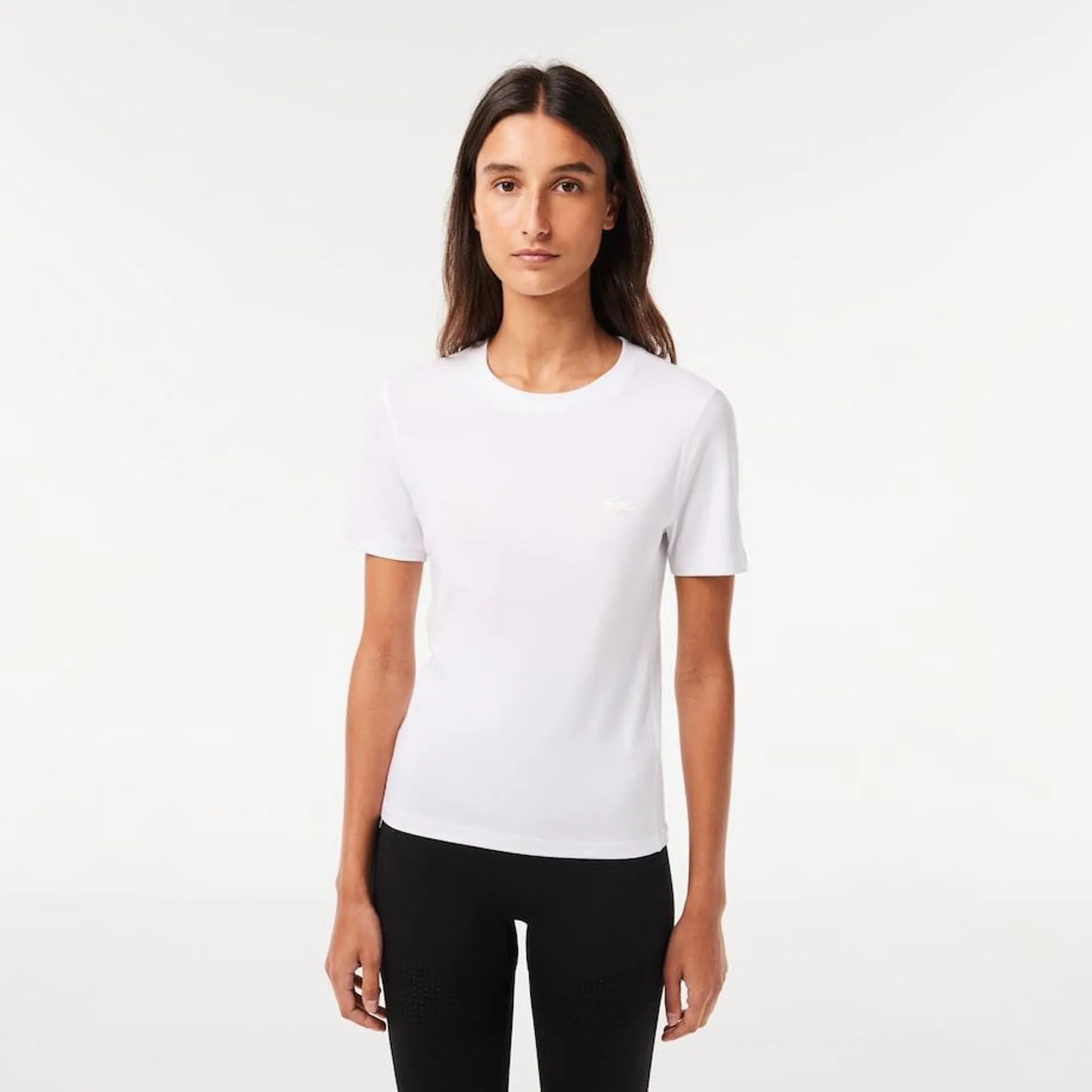 Camiseta de mujer slim fit de mezcla de algodón con cuello redondo