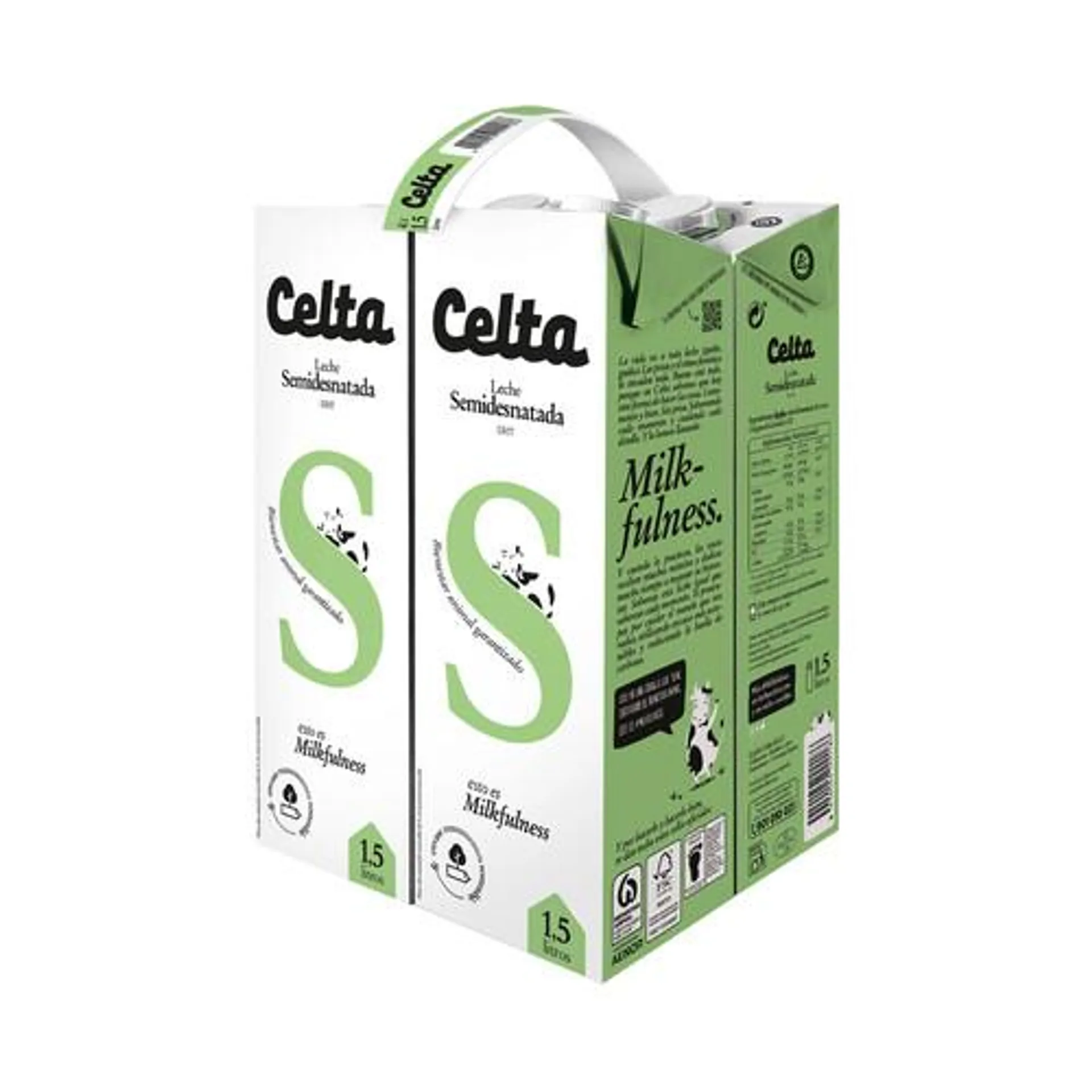 CELTA Leche semidesnatada de vaca con bienestar animal garantizado 4 x 1.5 l.