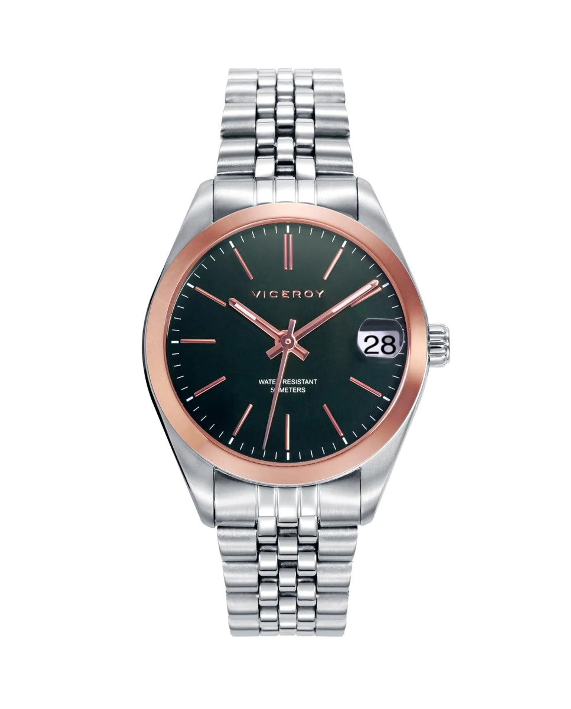 Reloj de mujer Chic de acero con esfera verde y bisel IP rosa