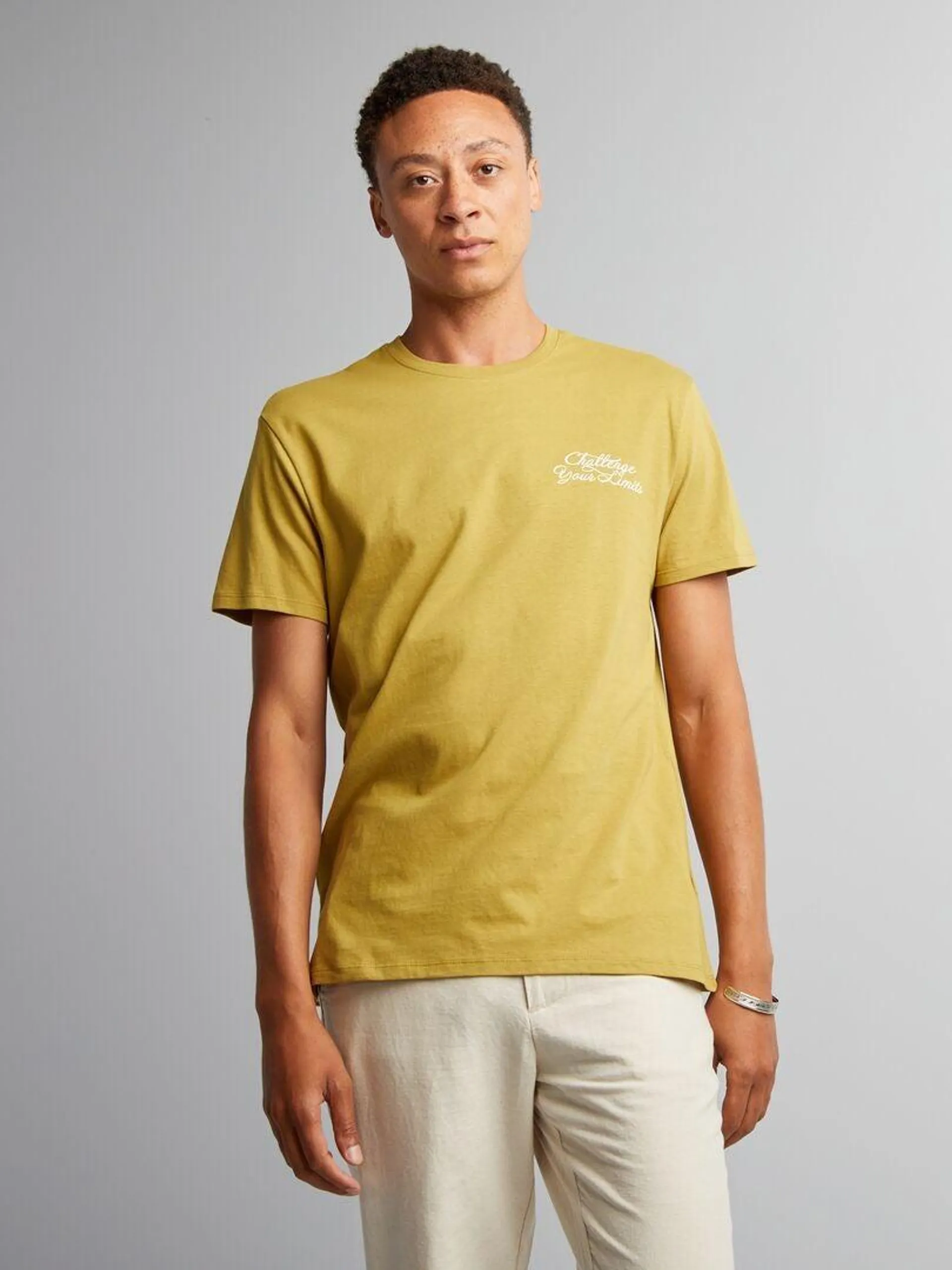 Camiseta de algodón estampada con corte recto - AMARILLO